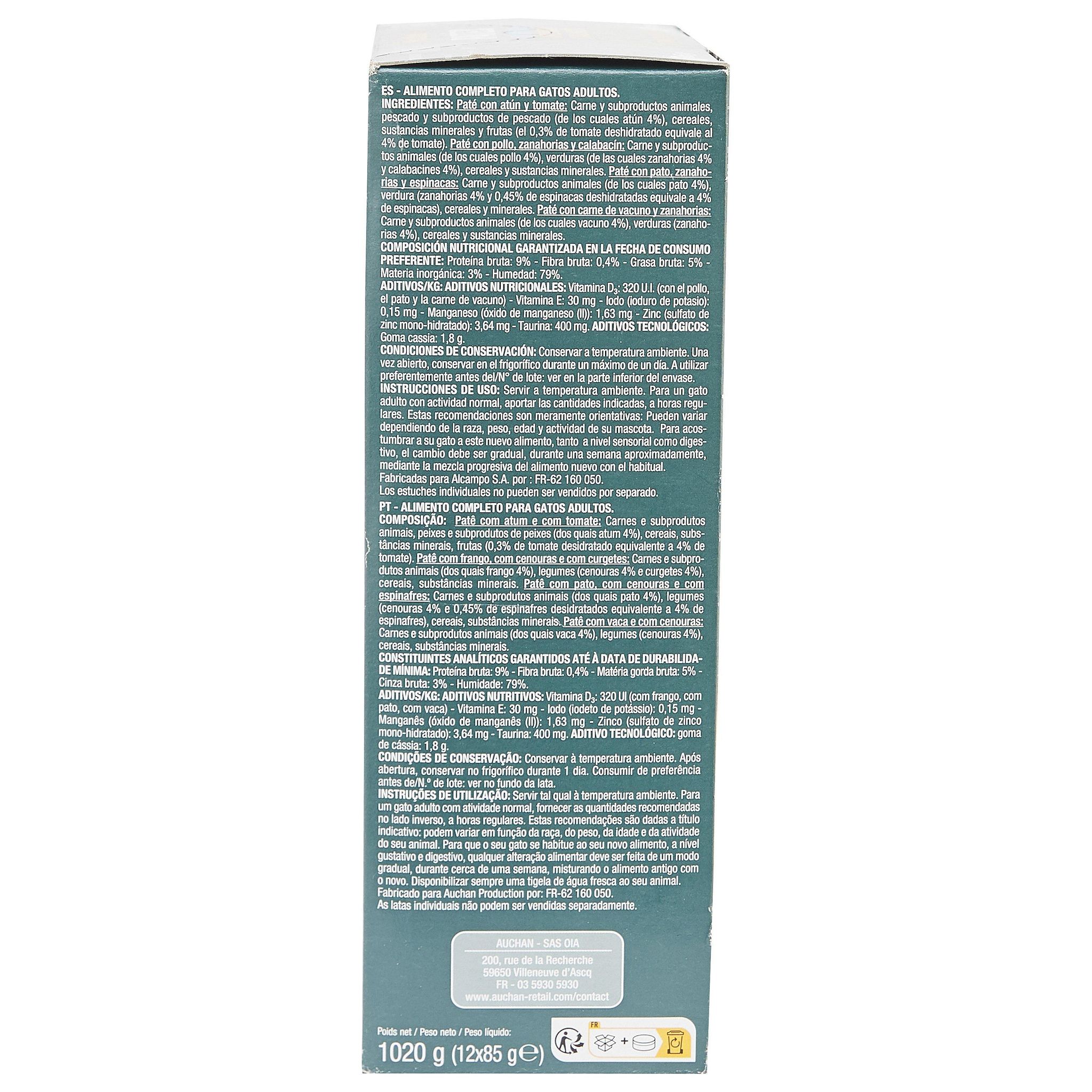 Voir la diapositive 3 : AUCHAN Terrines poissons et viandes pour chat 12x85g