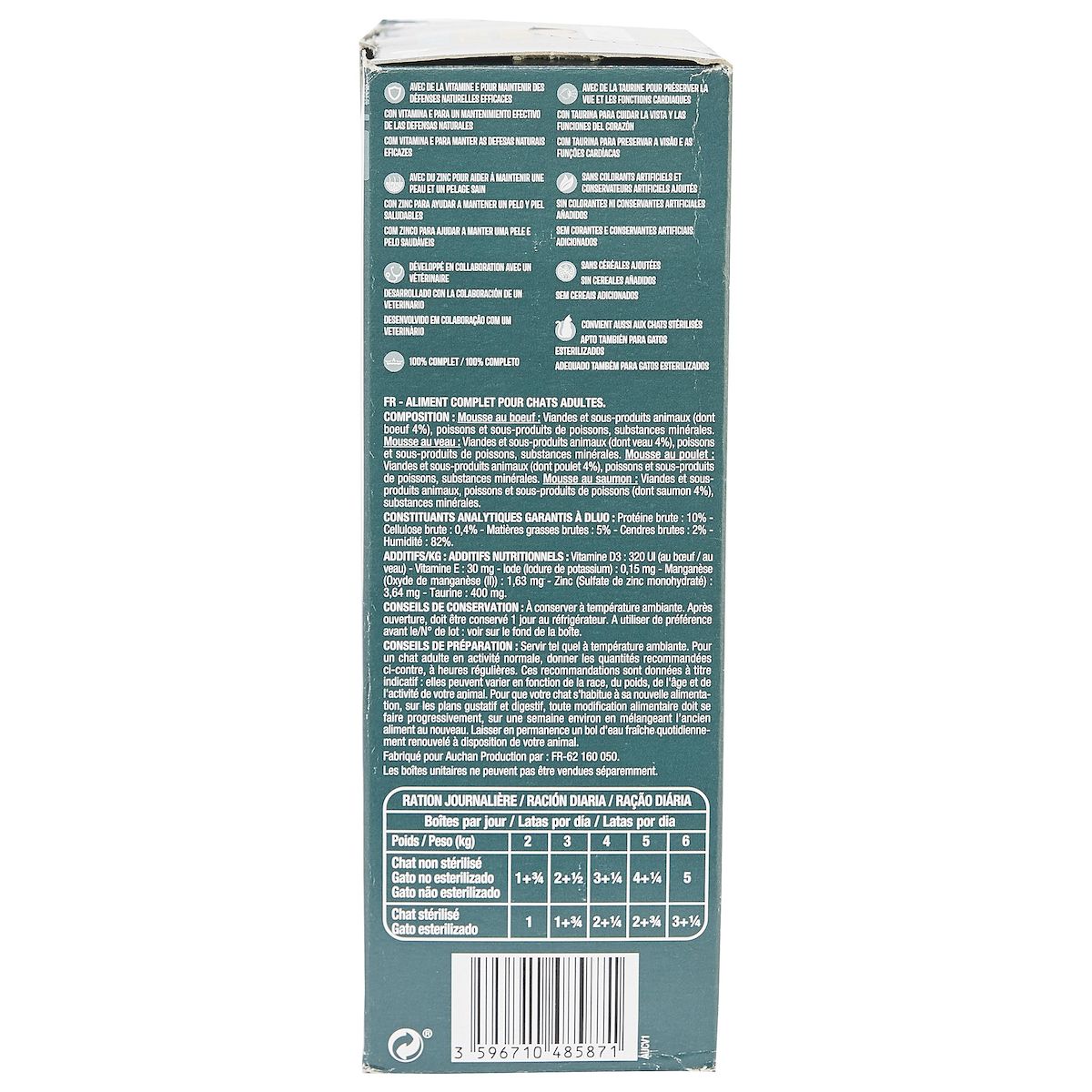 AUCHAN Mousses à la viande et au poisson pour chat 12x85g