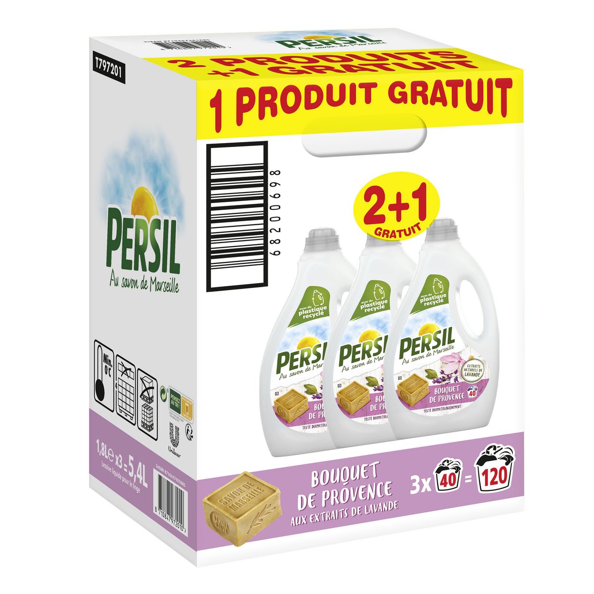 PERSIL Lessive liquide bouquet de Provence à la lavande 120 lavages 3x1.8l