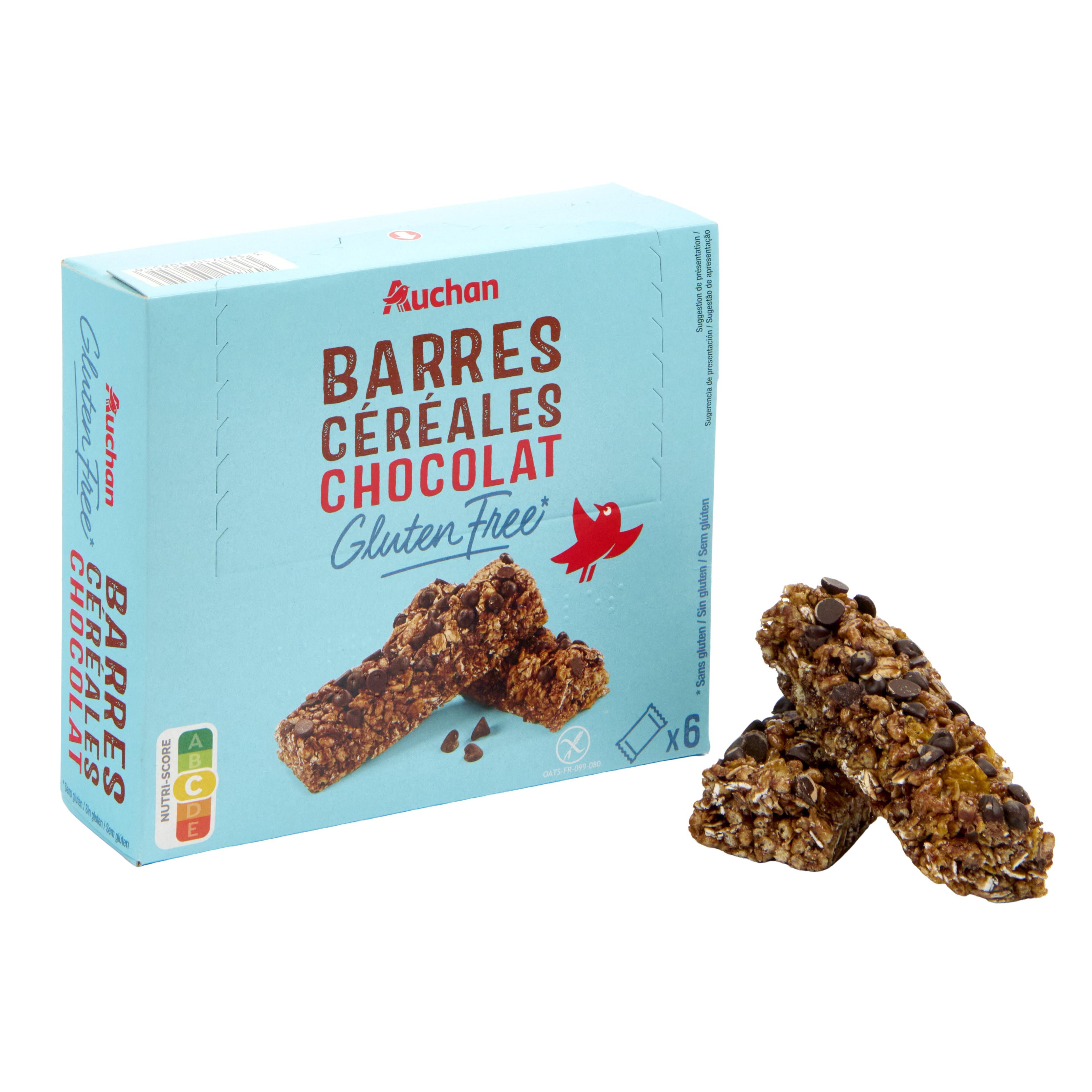 Voir la diapositive 2 : AUCHAN Barres de céréales au chocolat sans gluten 6 barres 138g