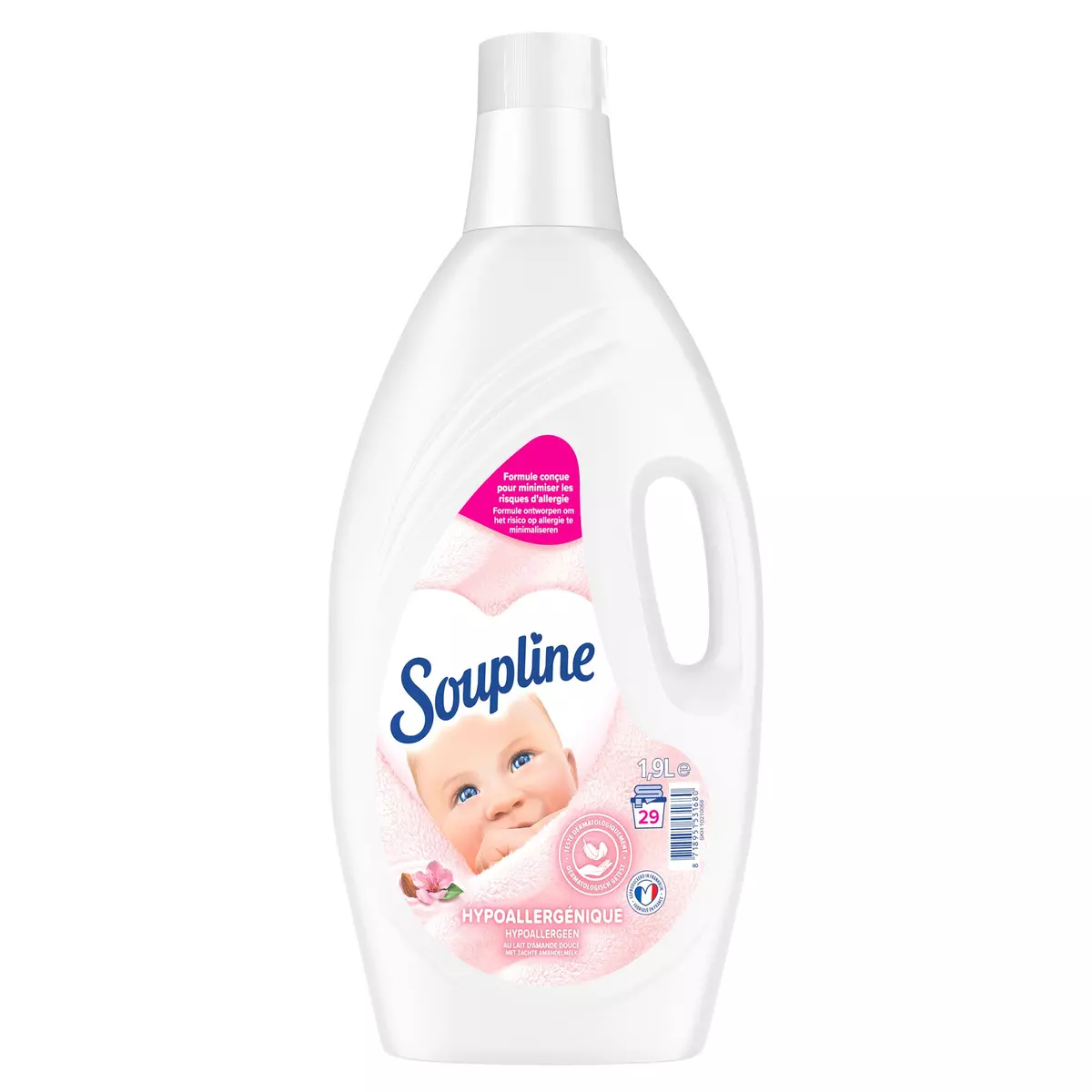 SOUPLINE Adoucissant hypoallergénique au lait d'amande douce 29 lavages 1.9l