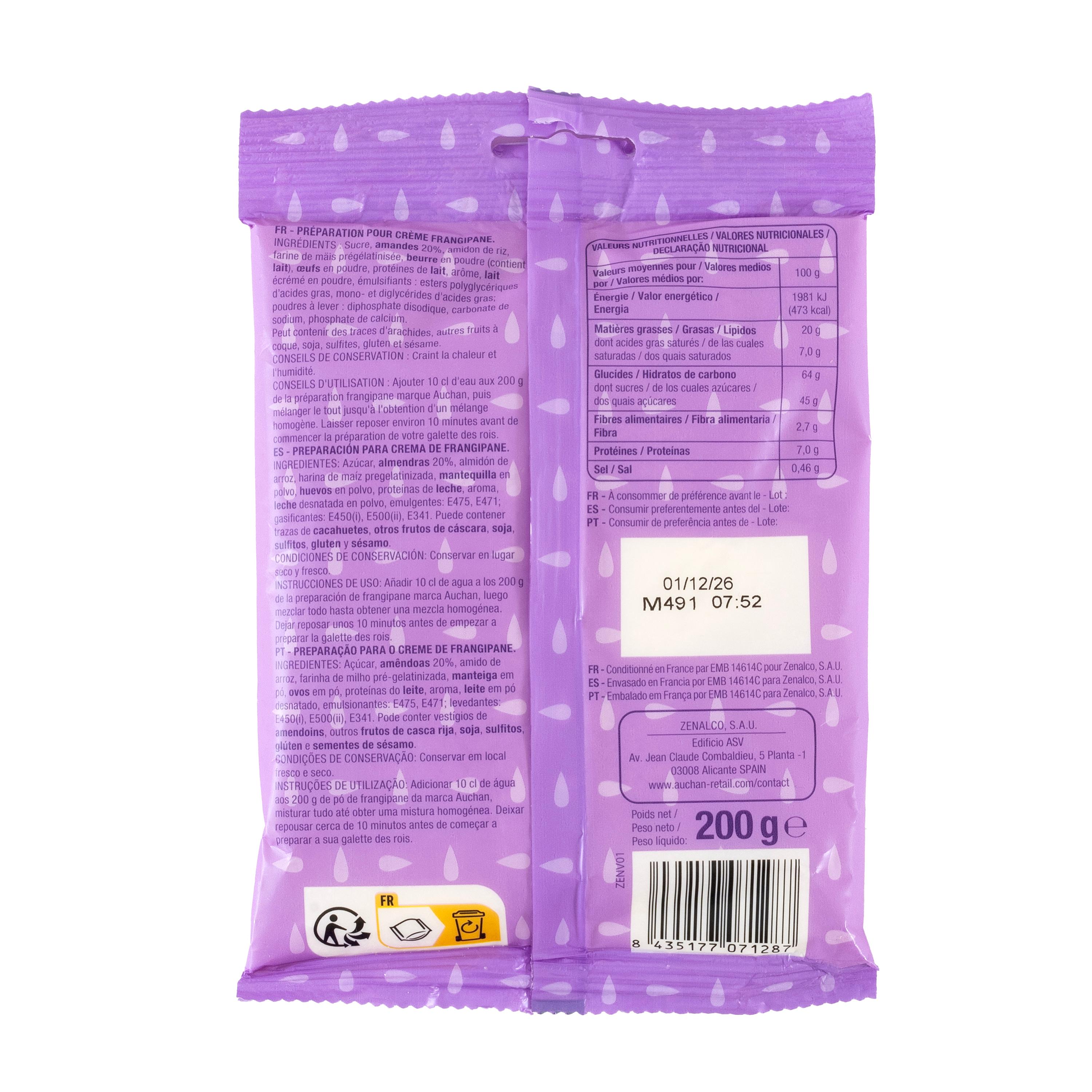 Voir la diapositive 2 : AUCHAN Préparation pour crème frangipane 200g