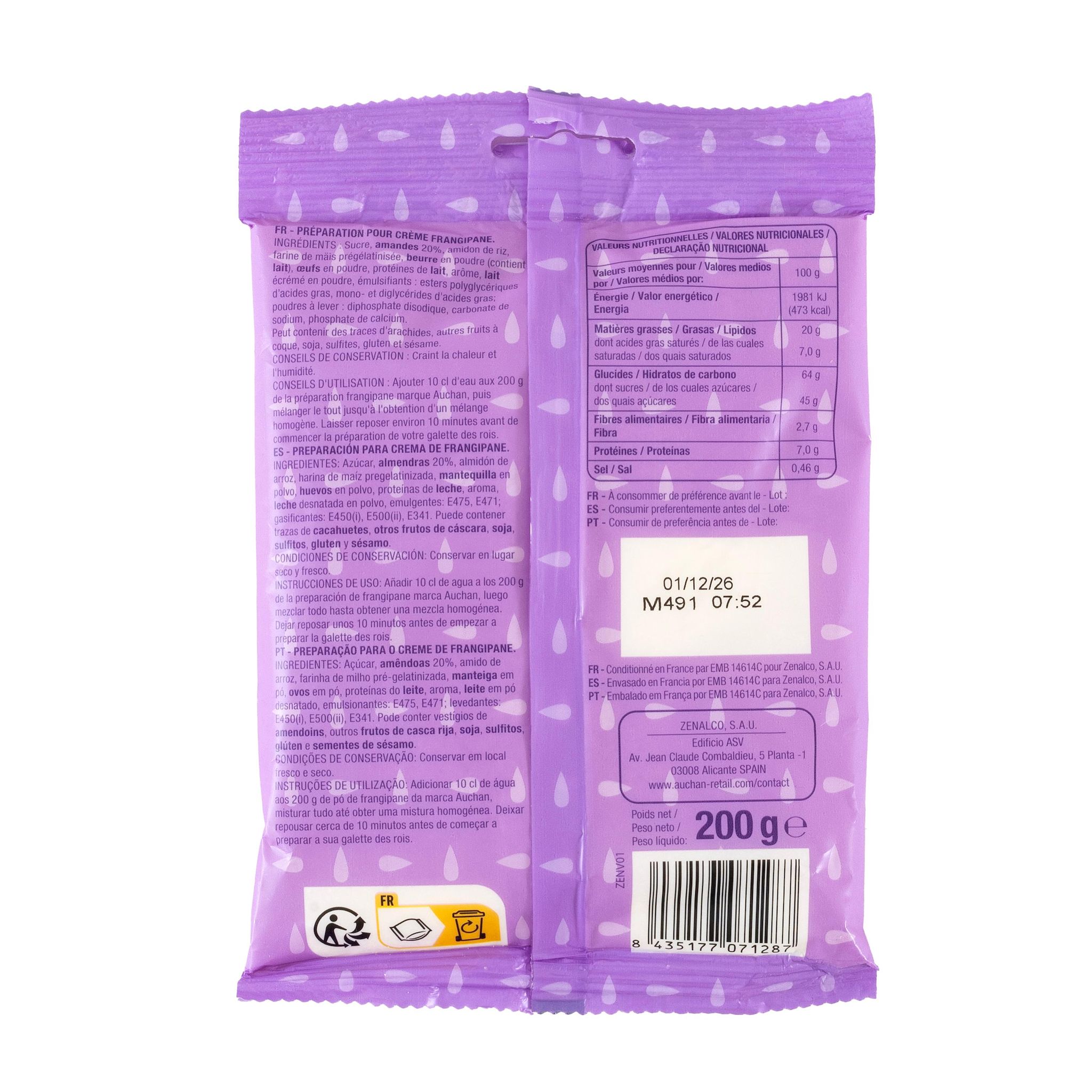 Voir la diapositive 2 : AUCHAN Préparation pour crème frangipane 200g