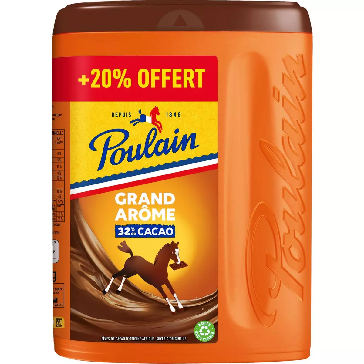 POULAIN Grand arôme chocolat en poudre 32% cacao 450g pas cher