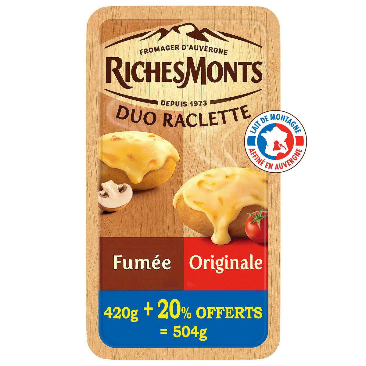RICHESMONTS Fromage à raclette duo fumée et classique 2x8 tranches 420g