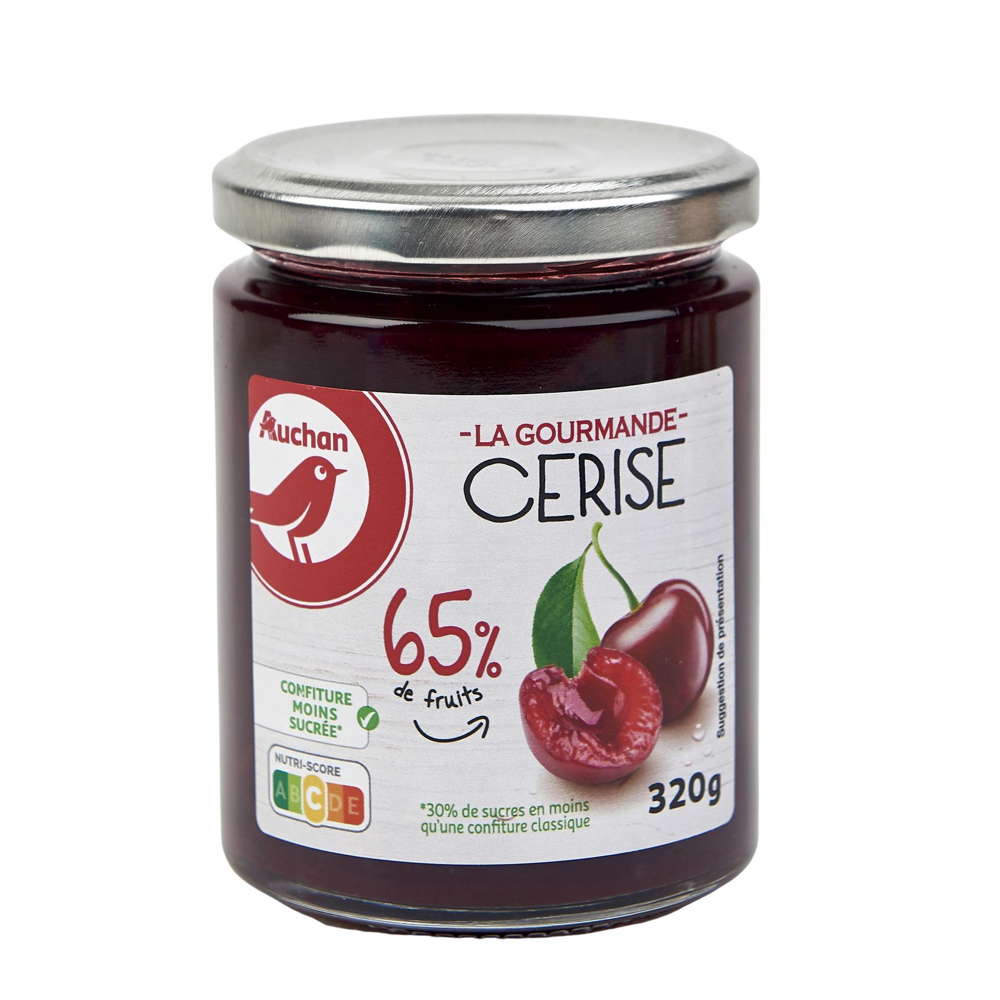 Voir la diapositive 2 : AUCHAN Confitures à la cerise La Gourmande 320g