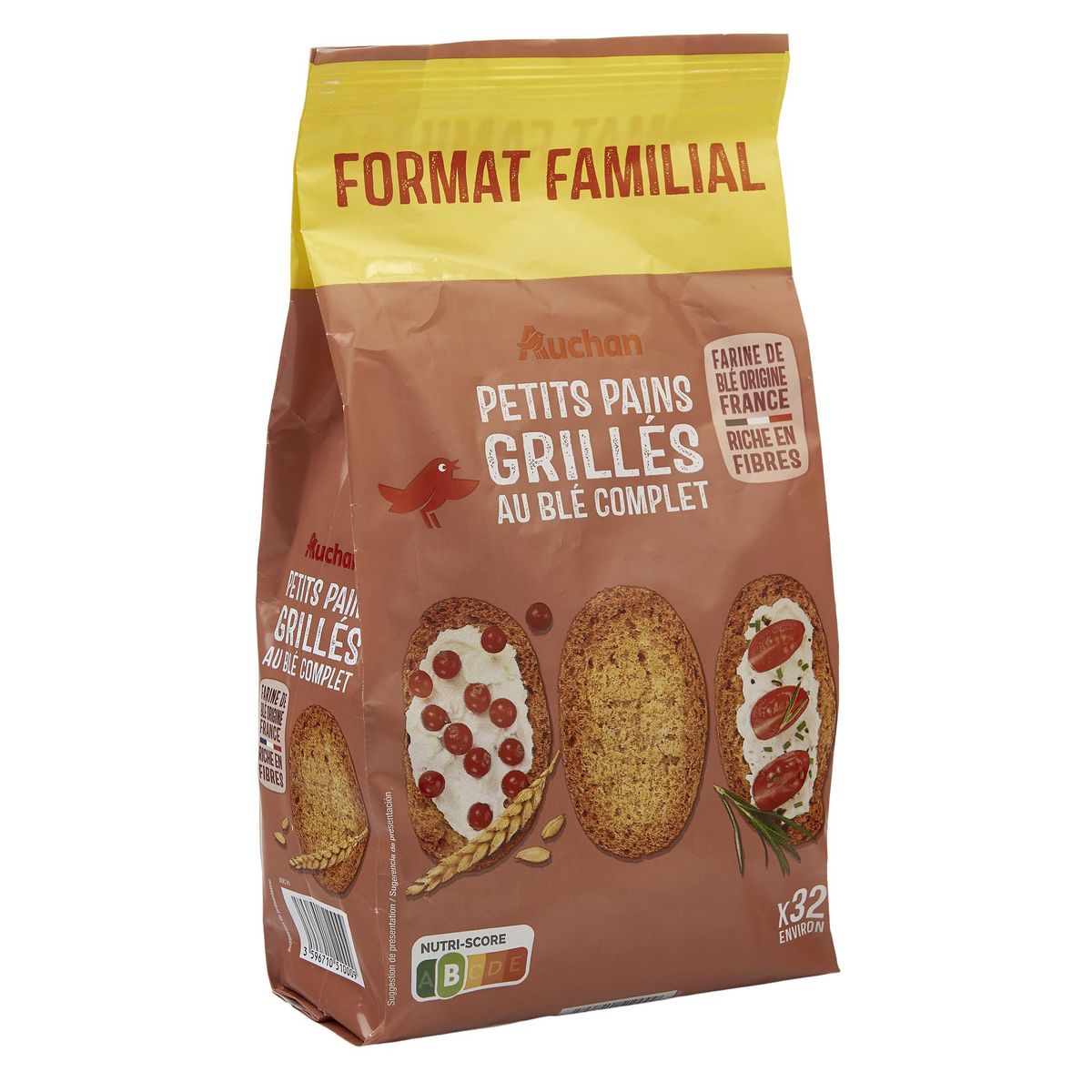 AUCHAN Petits pains grillés au blé complet Environ 32 pains 400g