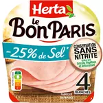 HERTA Le Bon Paris Jambon réduit en sel sans nitrite 4 tranches 140g