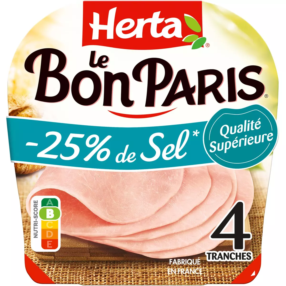 HERTA Le Bon Paris Jambon cuit à l'étouffée réduit en sel 4 tranches 140g