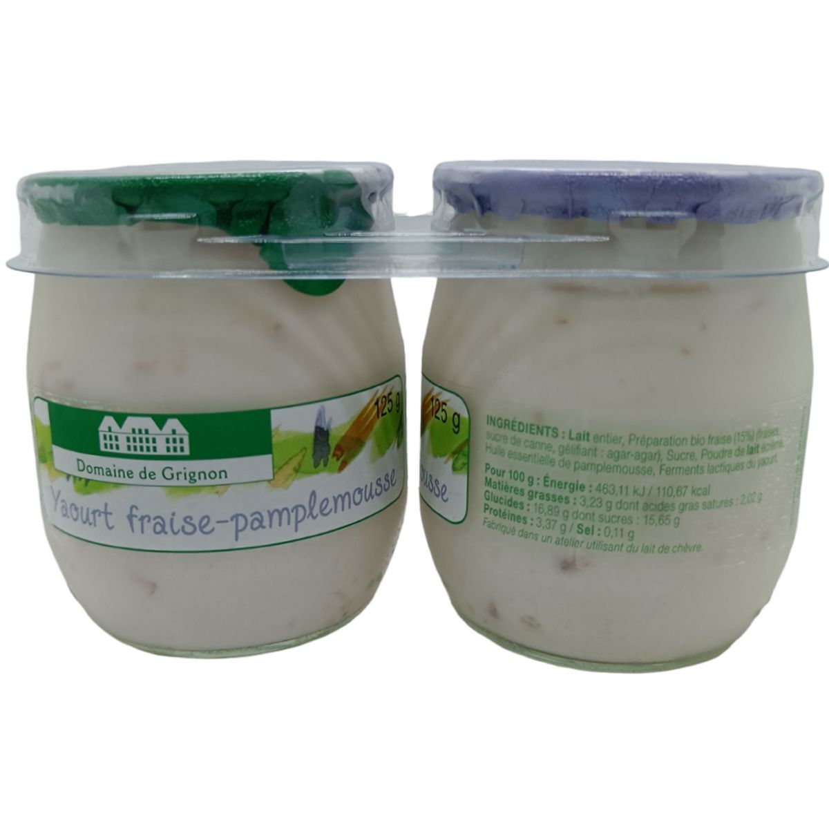 DOMAINE DE GRIGNON Yaourt fraise pamplemousse pot en verre 2x125g