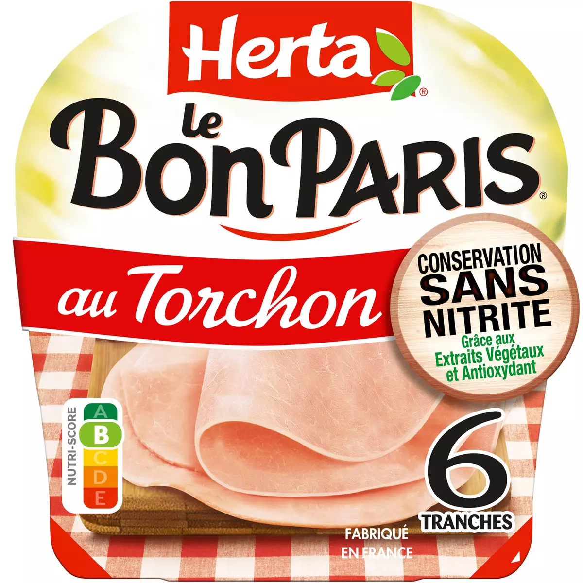 HERTA Le Bon Paris Jambon cuit au torchon sans nitrite 6 tranches 210g