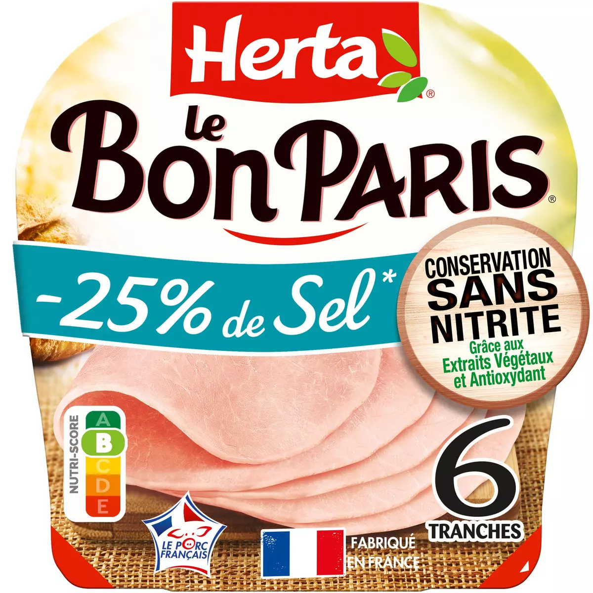 HERTA Le Bon Paris Jambon réduit en sel sans nitrite 6 tranches 210g