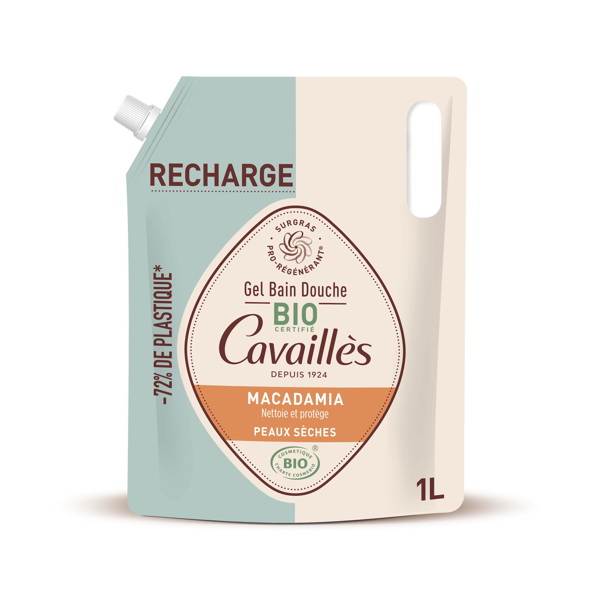 ROGE CAVAILLES Recharge gel bain douche bio peaux sèches macadamia 1l