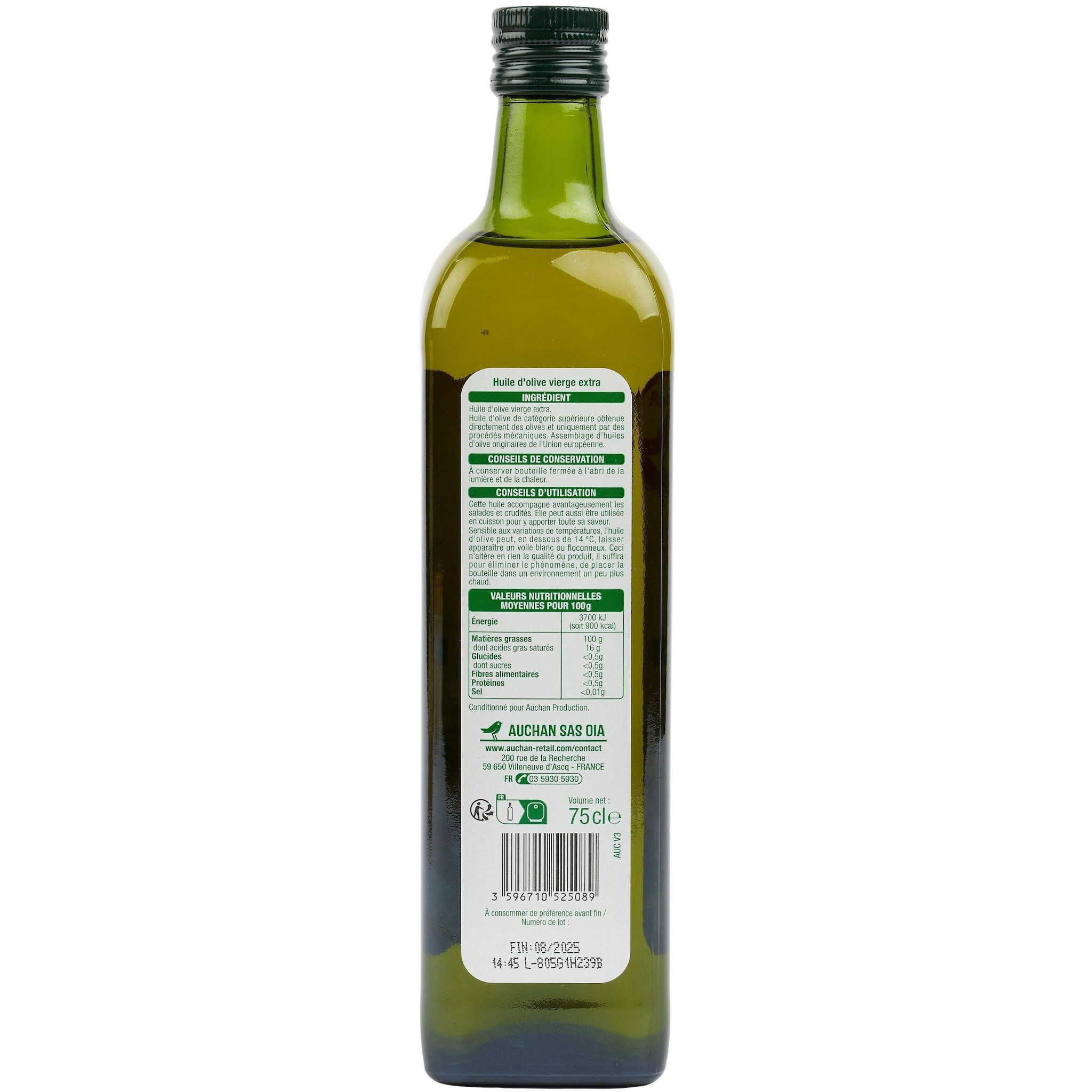 Voir la diapositive 2 : AUCHAN Huile d'olive vierge fruitée origine UE 75cl