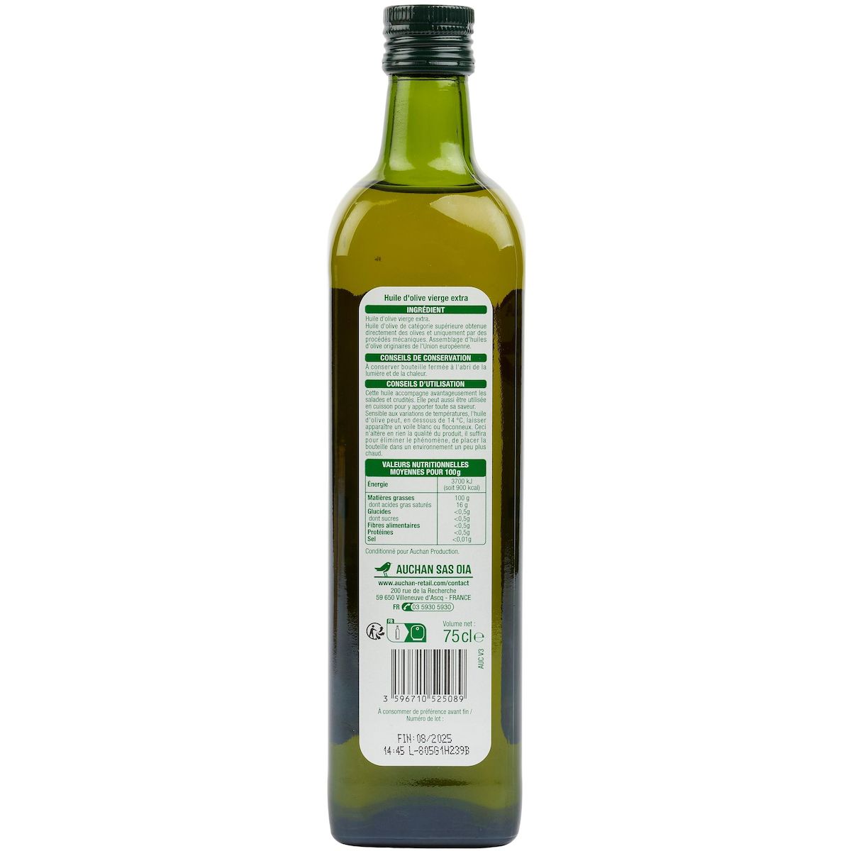 AUCHAN Huile d'olive vierge fruitée origine UE 75cl