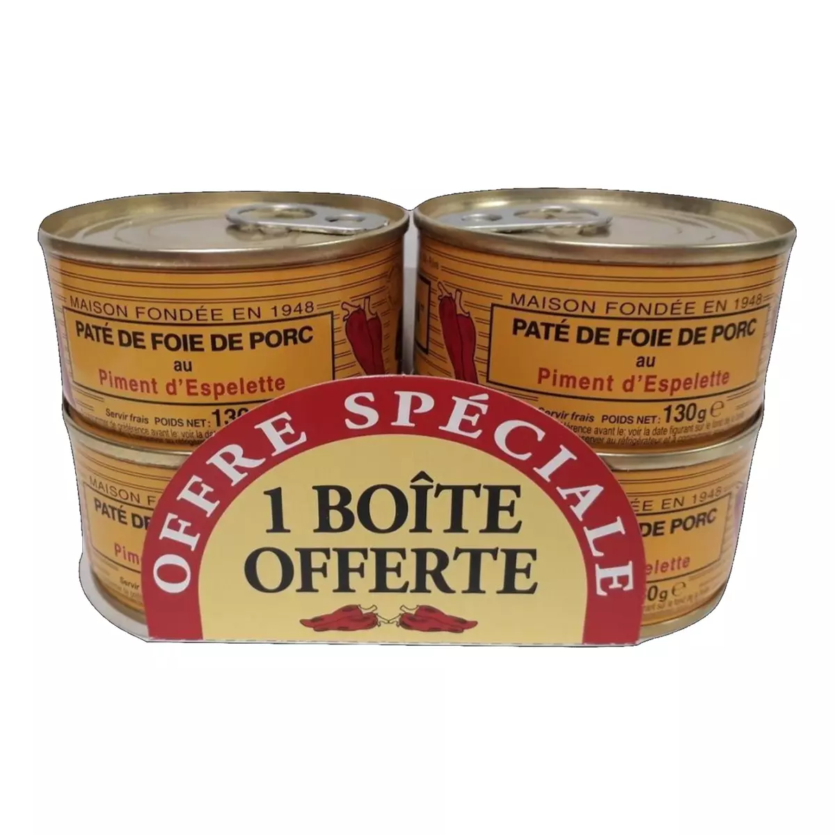 LOU GASCOUN Pâté de foie de porc au piment d'Espelette 3+1 offert 4x130g