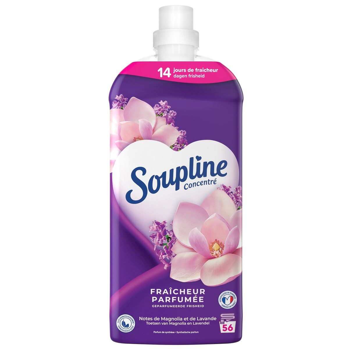 SOUPLINE Assouplissant concentré fraîcheur parfumée magnolia et lavande 56 lavages 1.2l