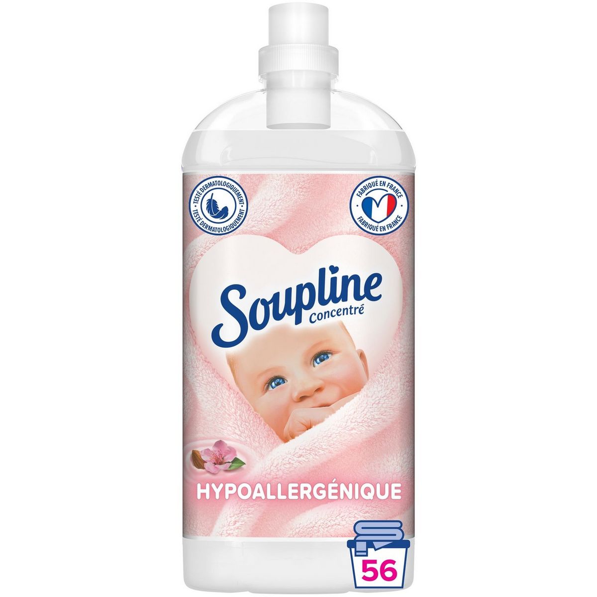 SOUPLINE Adoucissant liquide concentré Hypoallergénique au Lait d'amande douce 56 lavages 1.3l