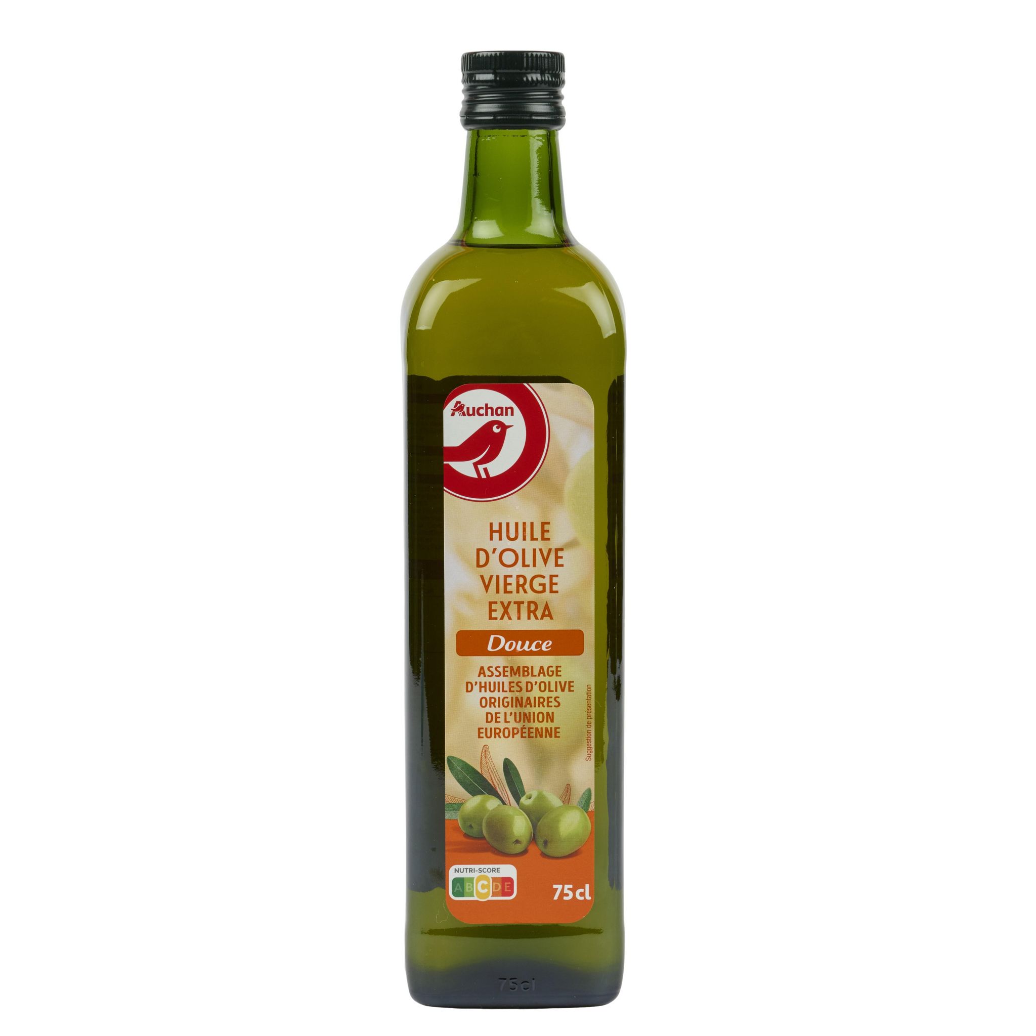 Voir la diapositive 3 : AUCHAN Huile d'olive vierge douce bouteille verre 75cl