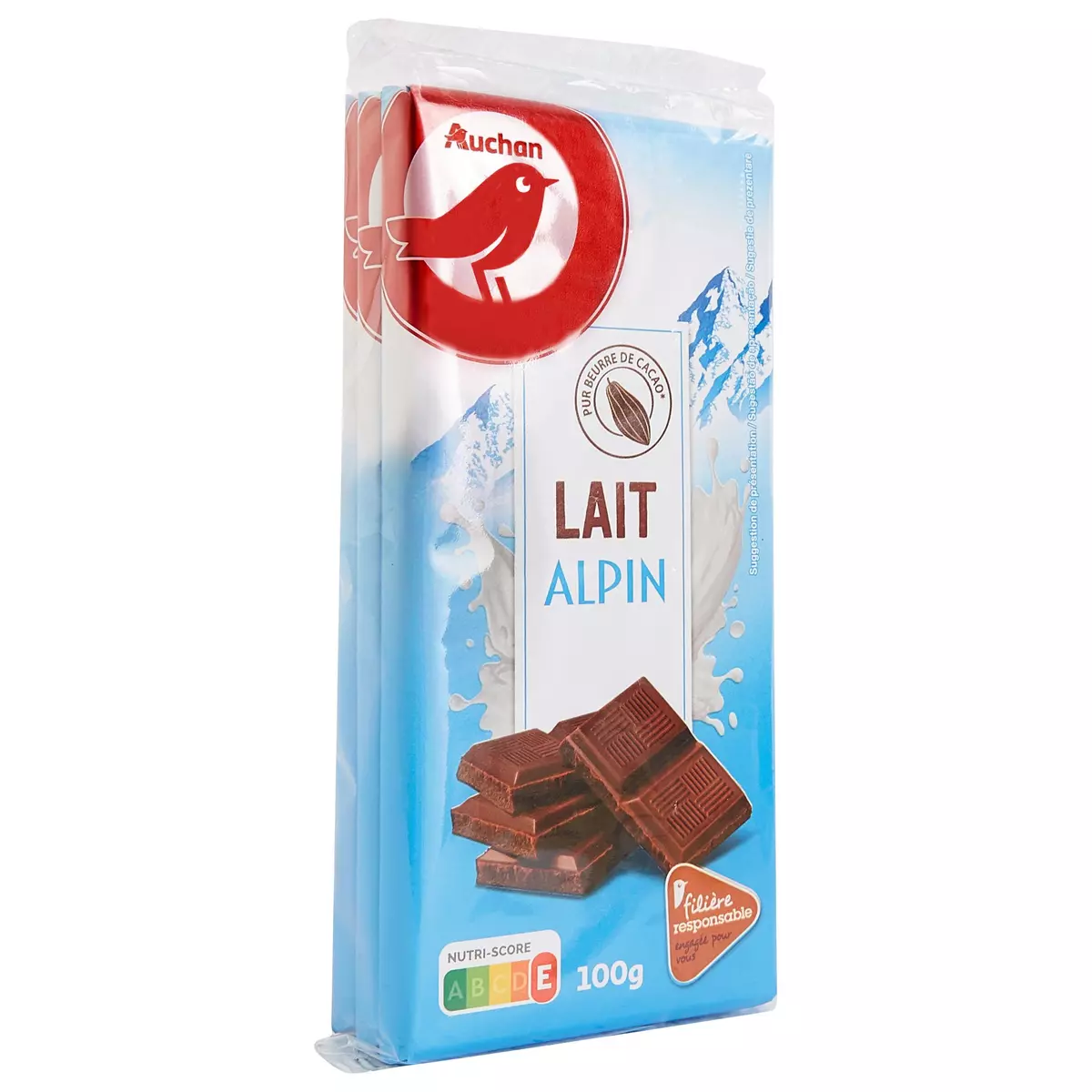 AUCHAN CULTIVONS LE BON Tablettes de chocolat au lait Alpin  3 pièces 3x100g