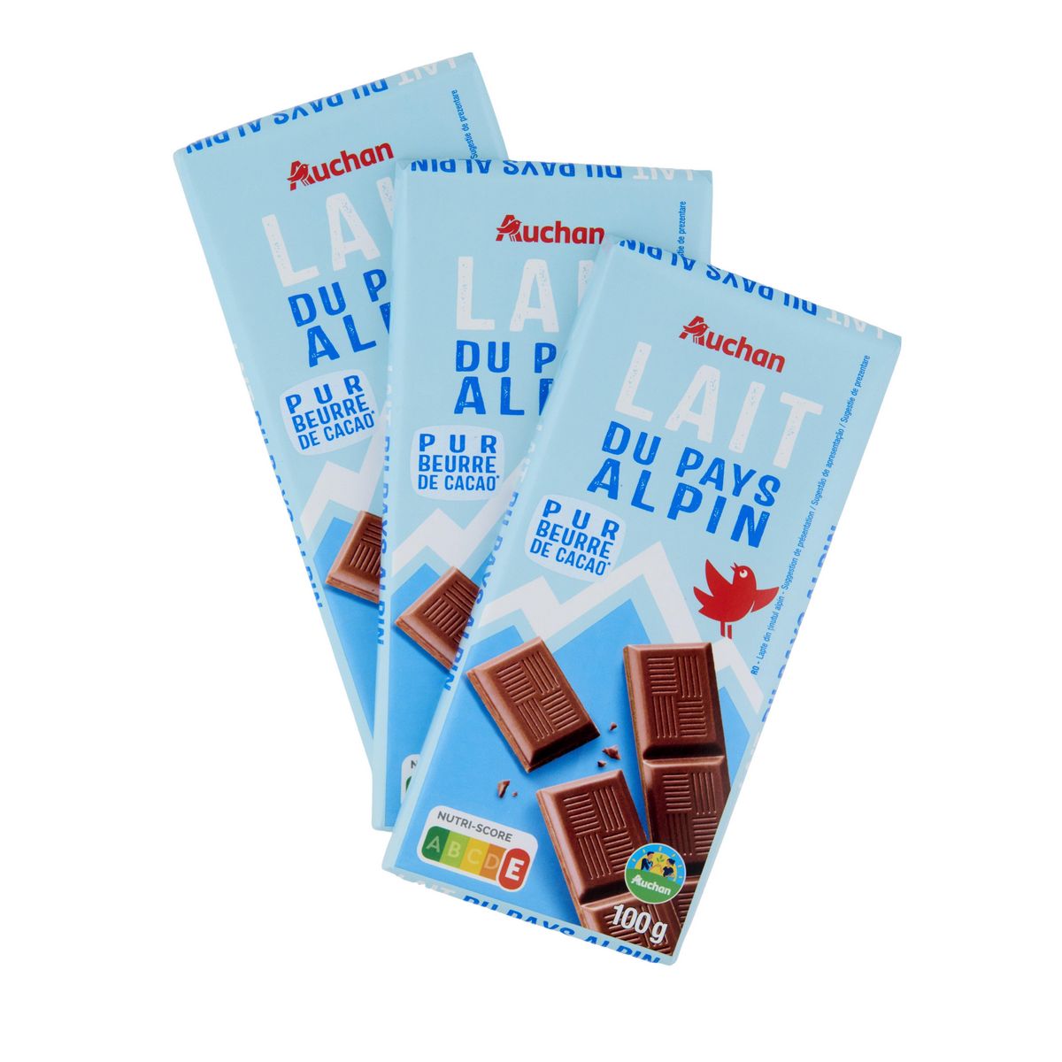 AUCHAN CULTIVONS LE BON Tablette de chocolat au lait Alpin 3 pièces 3x100g