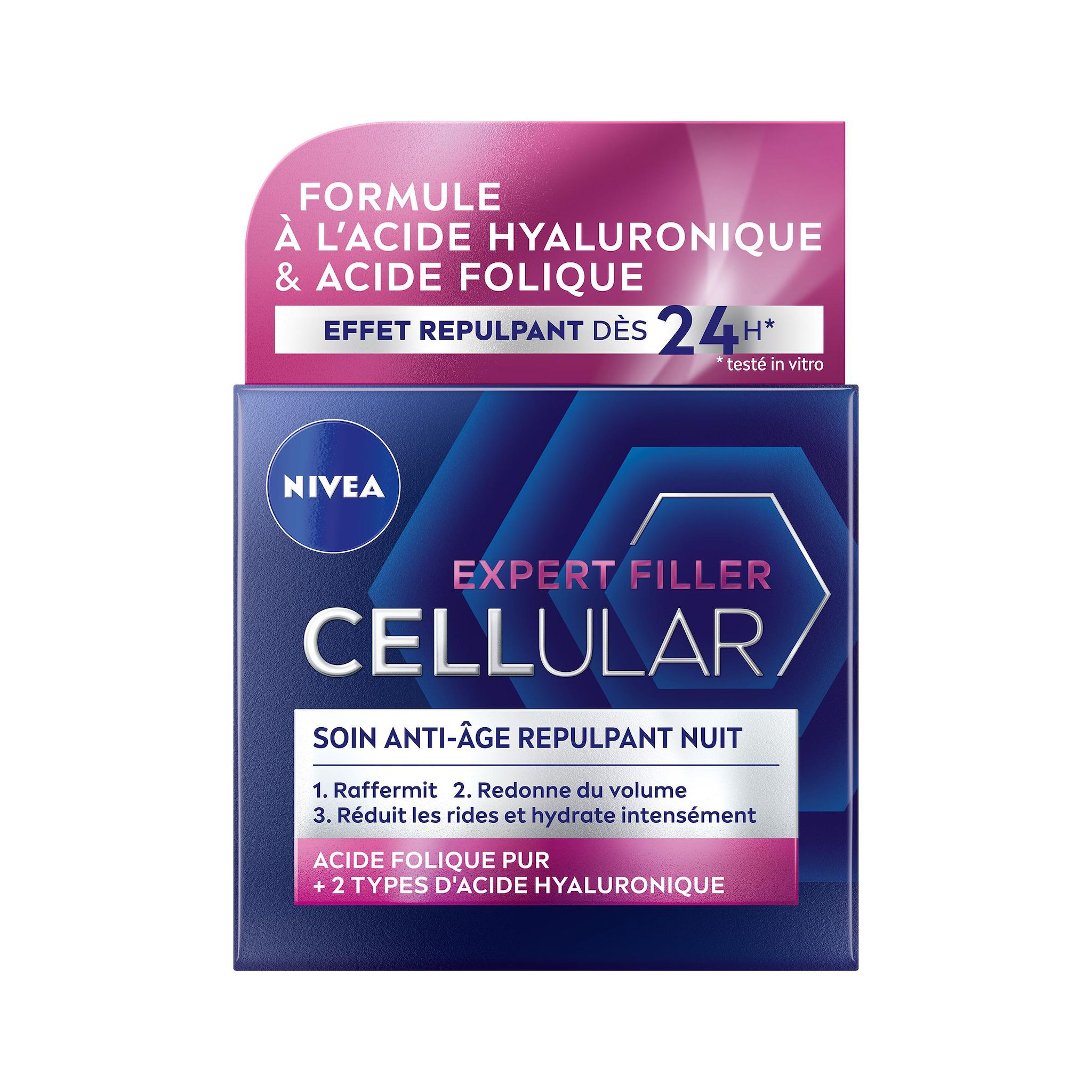 Voir la diapositive 3 : NIVEA Expert Filler Cellular Soin anti-âge repulpant nuit à l'acide folique et hyaluronique 50ml