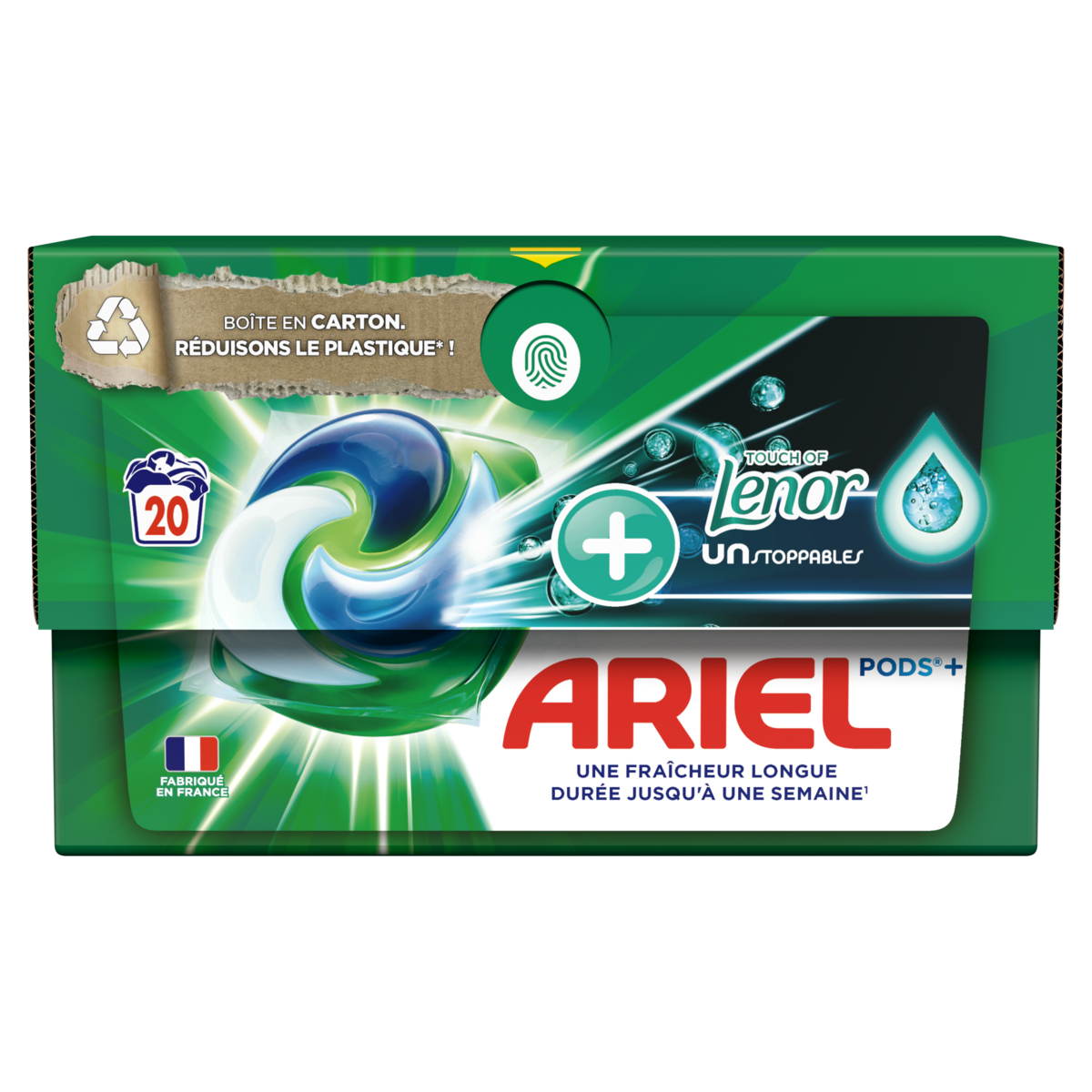 ARIEL Pods+ Lessive capsules + Touch Of Lenor Unstoppables 20 capsules