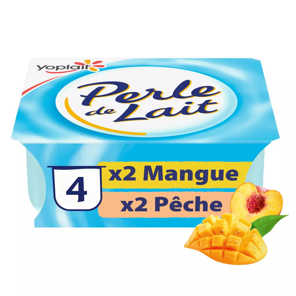 PERLE DE LAIT Yaourt aromatisé 2 variétés mangue pêche 4x125g