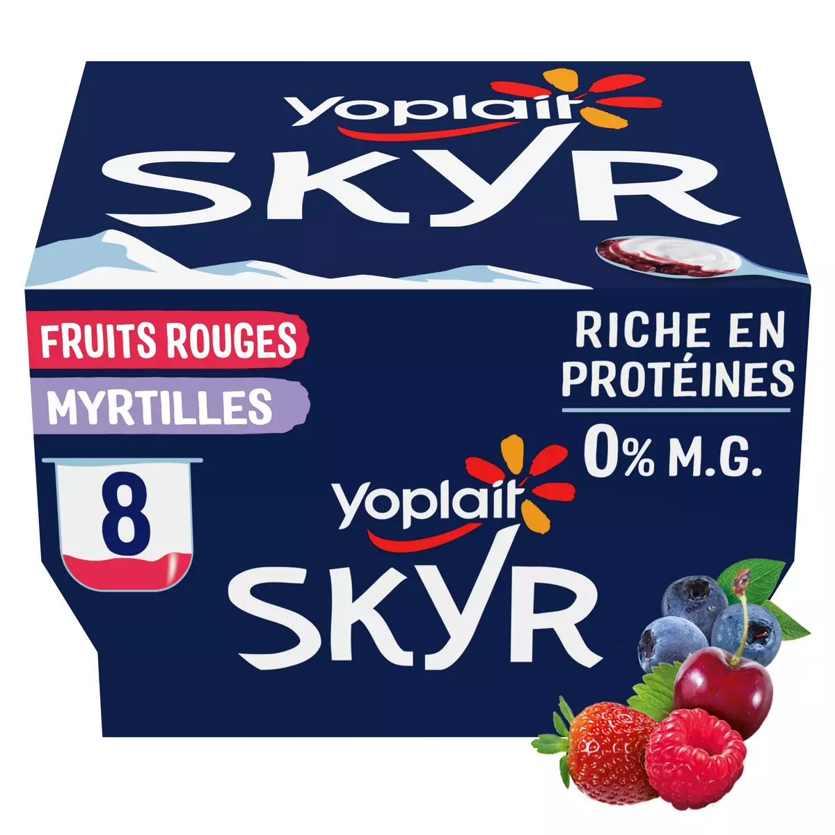 YOPLAIT Skyr fruits rouges myrtilles 0% recette islandaise 8x100g