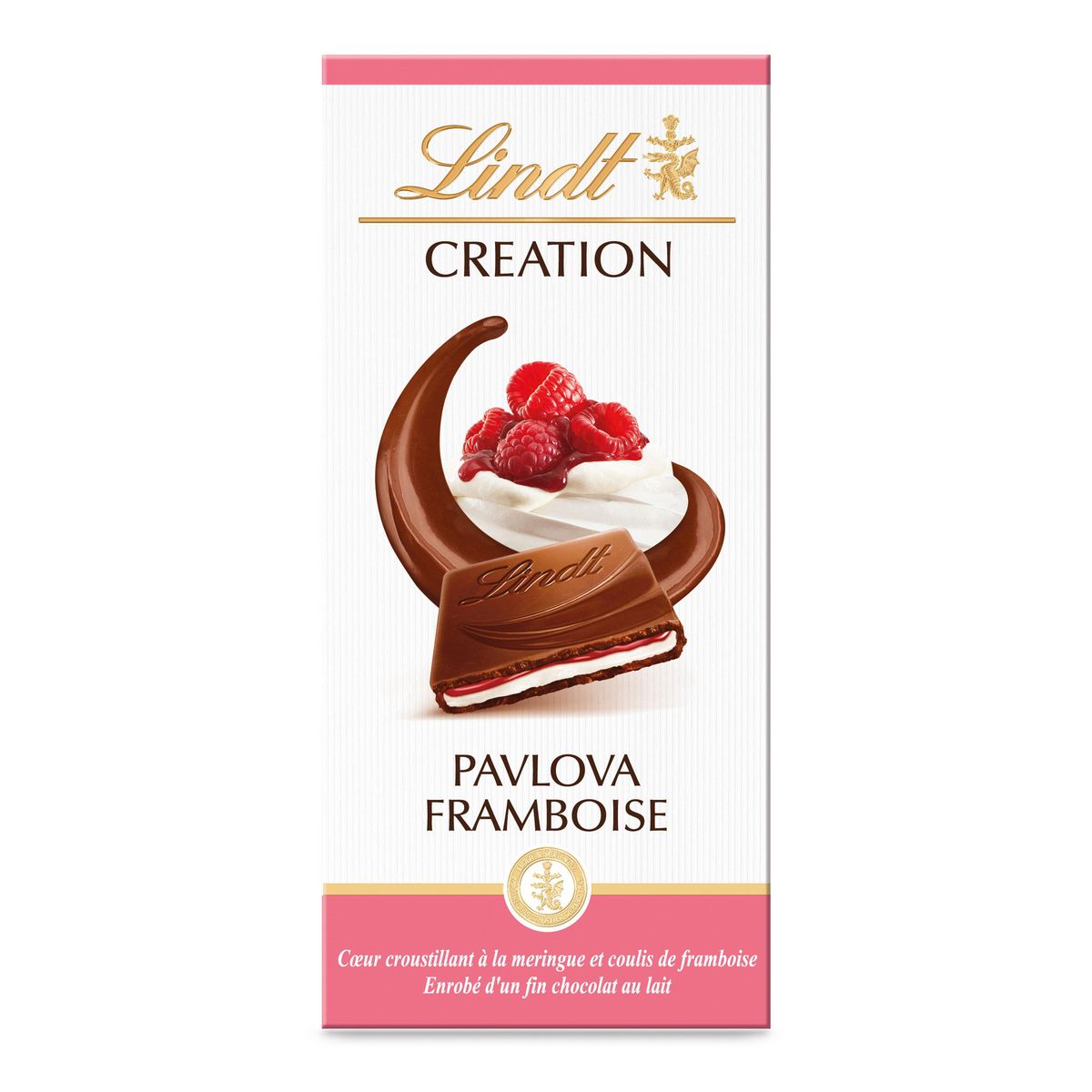 LINDT Création Tablette de chocolat au lait et pavlova framboise 150g