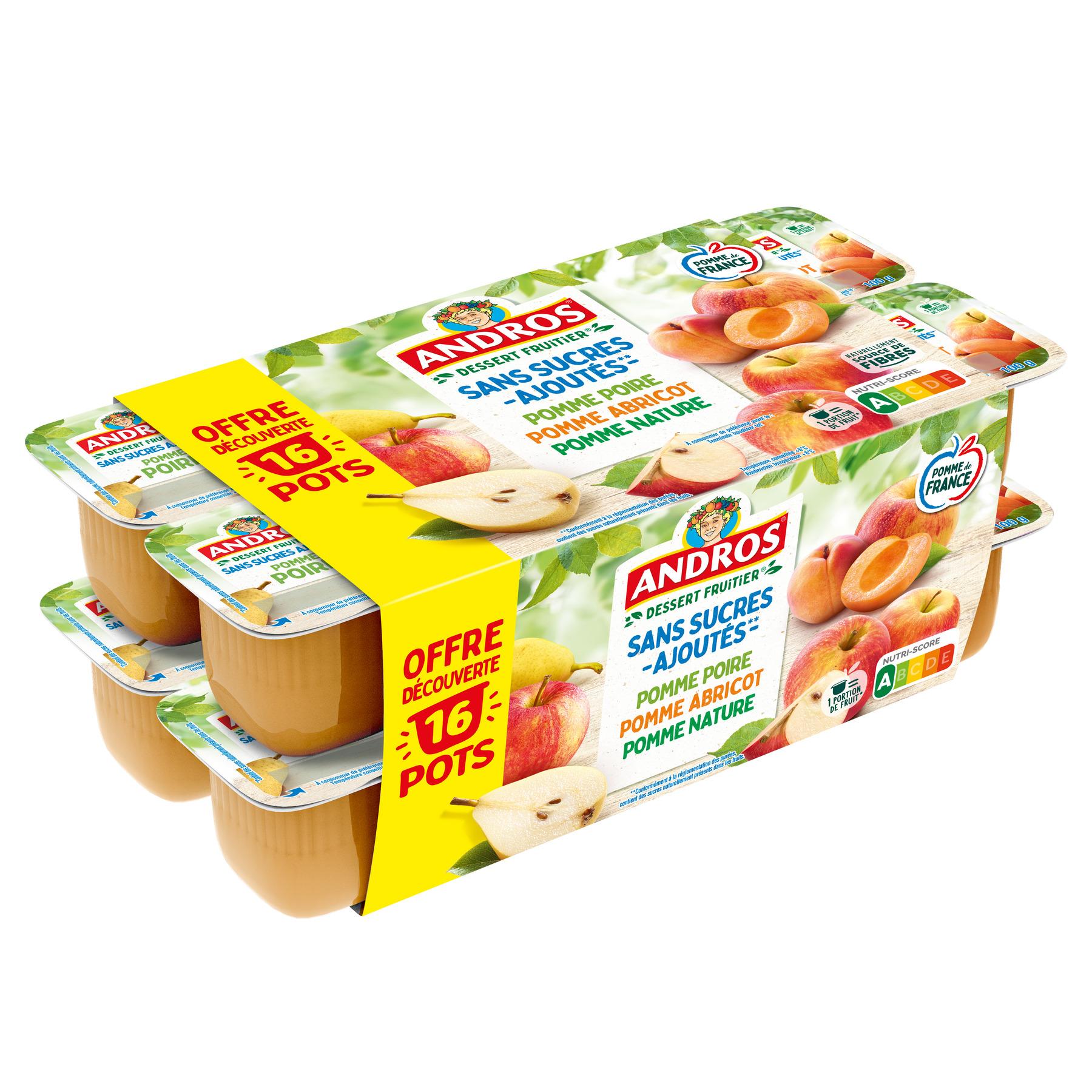ANDROS Spécialité panaché pomme poire, pomme abricot, pomme nature sans sucres ajoutés 16x100g