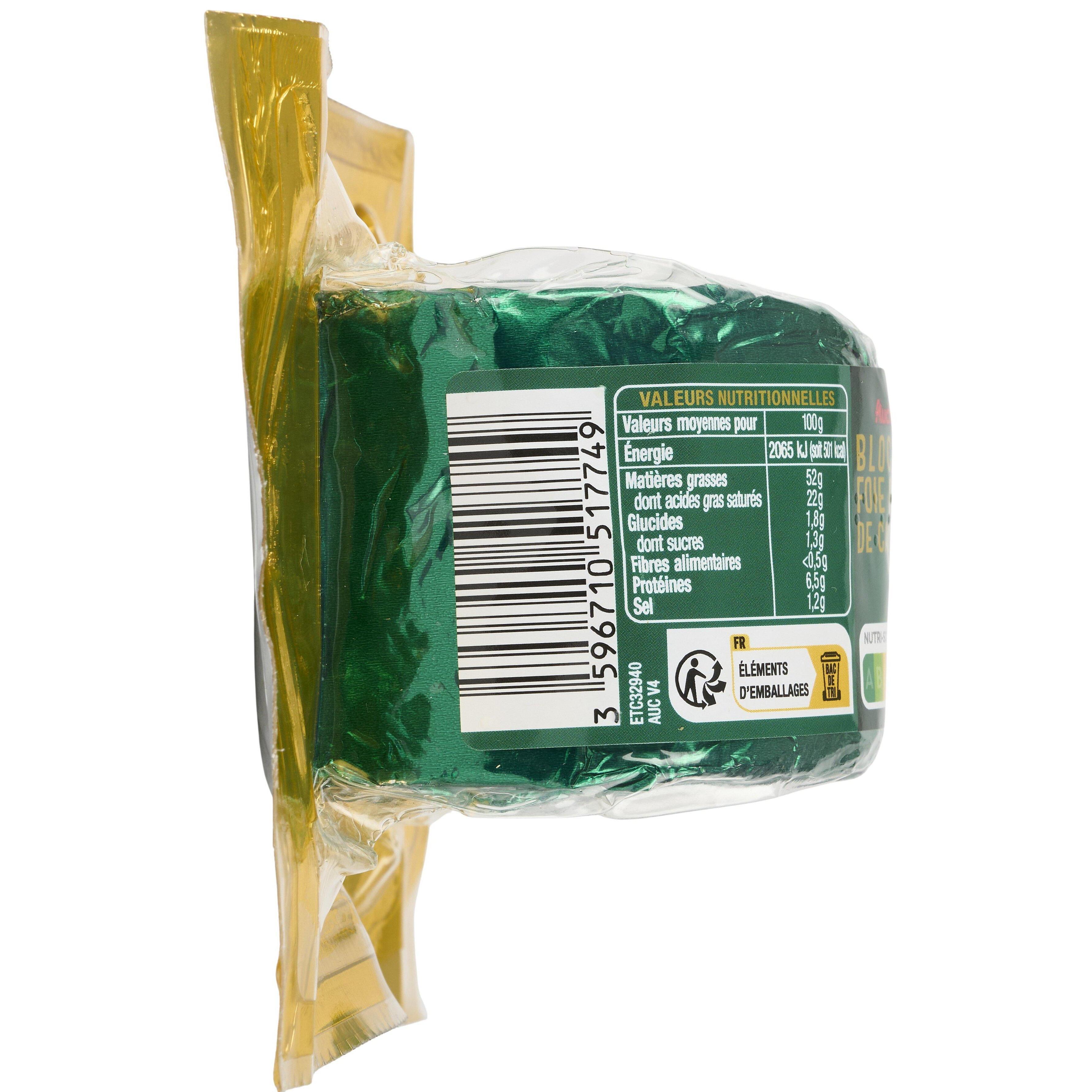 Voir la diapositive 2 : AUCHAN Bloc de foie gras de canard 4-5 parts 190g