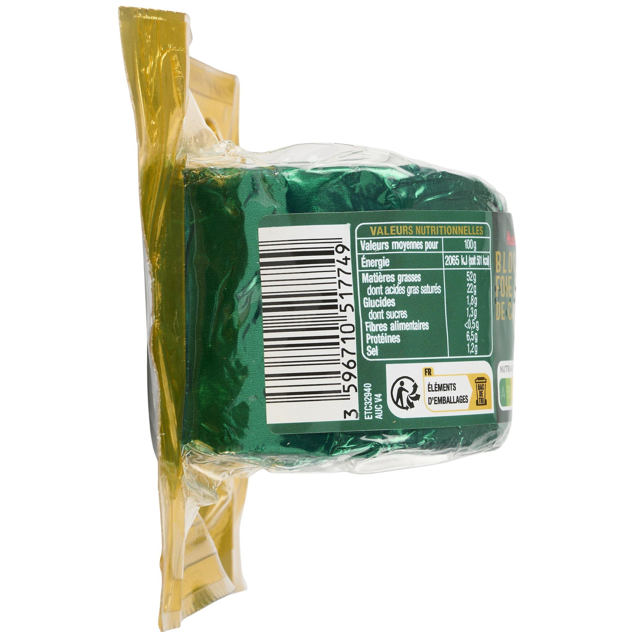 Voir la diapositive 2 : AUCHAN Bloc de foie gras de canard 4-5 parts 190g