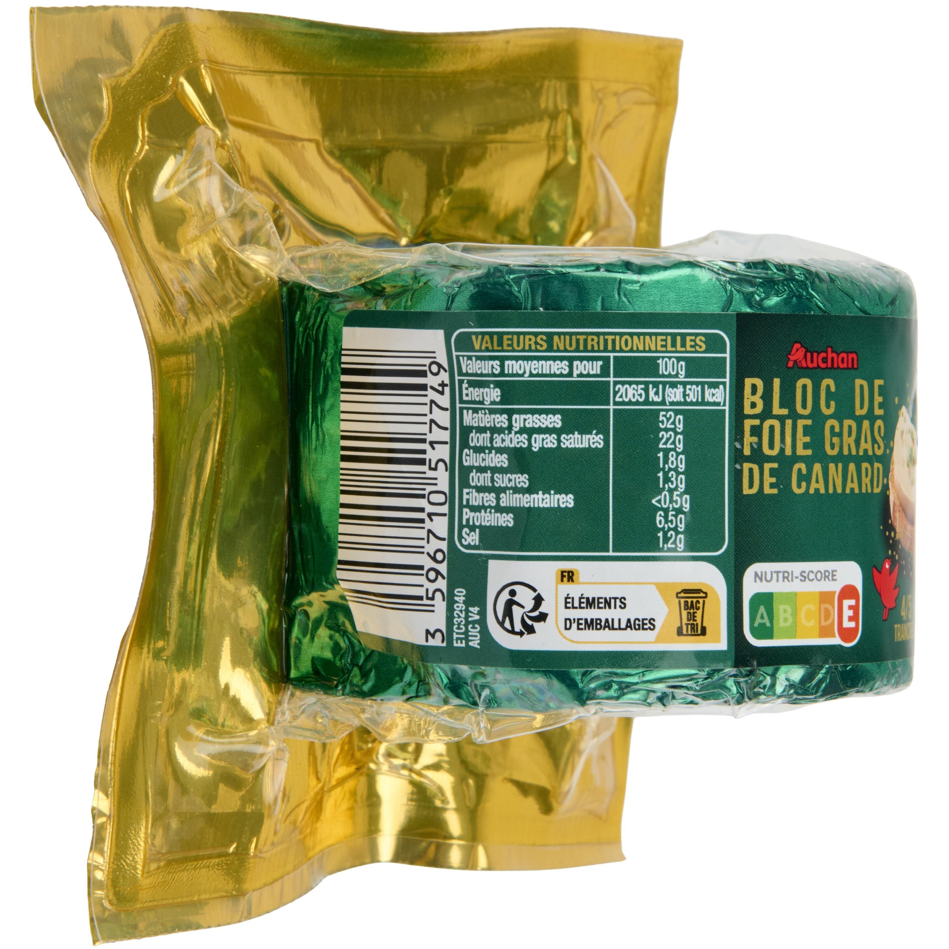 Voir la diapositive 3 : AUCHAN Bloc de foie gras de canard 4-5 parts 190g