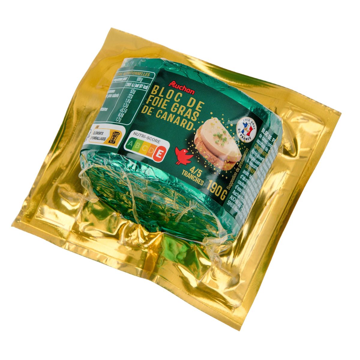AUCHAN Bloc de foie gras de canard 4-5 parts 190g
