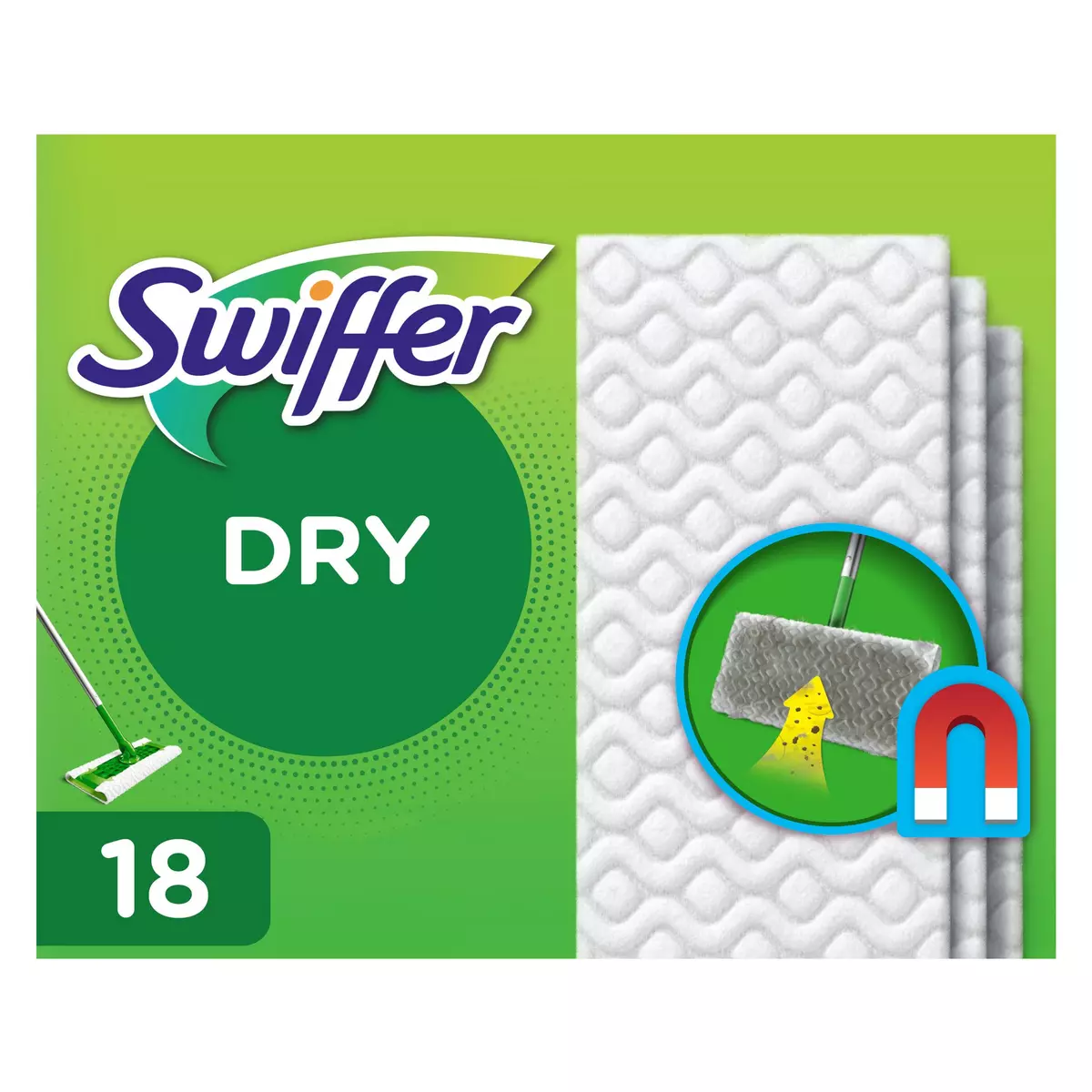 SWIFFER Dry Recharge lingettes pour balai 18 lingettes