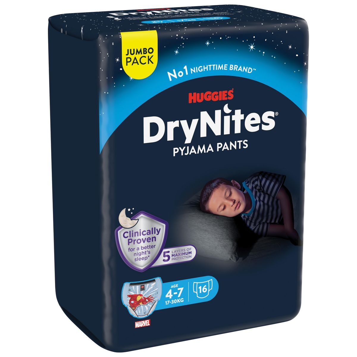 HUGGIES DryNites Sous-vêtements de nuit absorbants pour garçons Disney 4-7 ans (17-30kg) 16 pièces