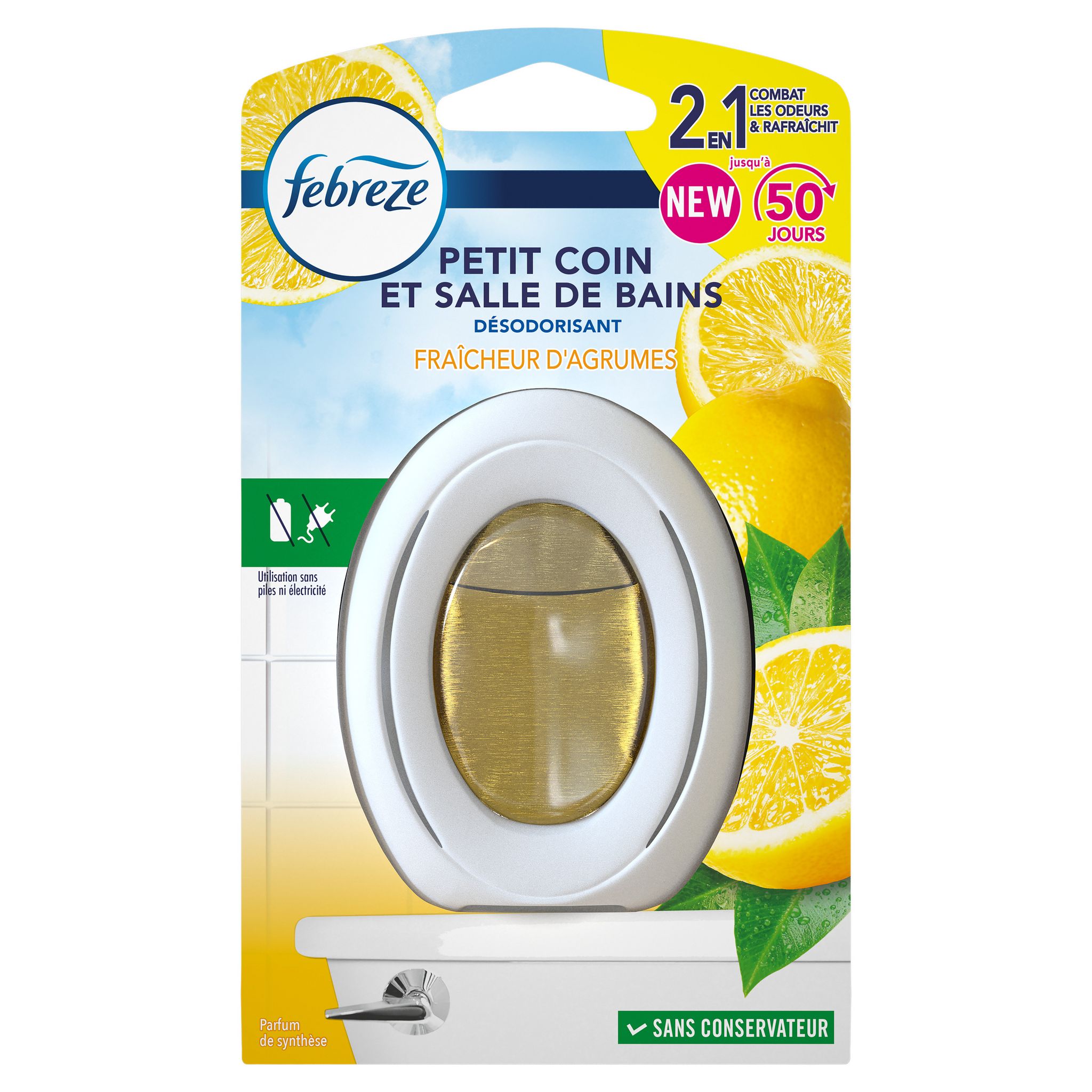 FEBREZE Désodorisant petit coin et salle de bains parfum fraîcheur d'agrumes 7,5ml