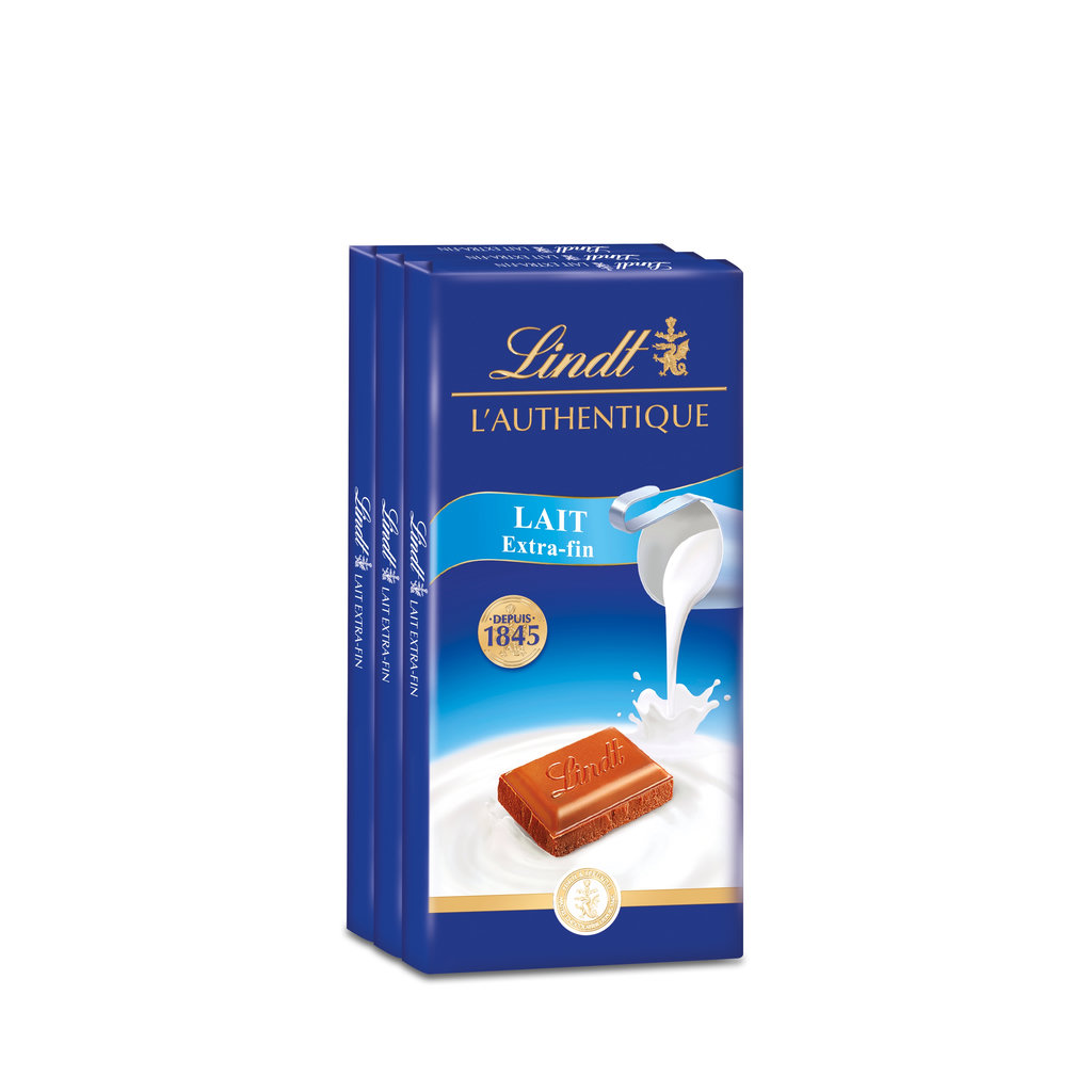LINDT L'Authentique Tablette de chocolat au lait extra fin 3 pièces 3x100g