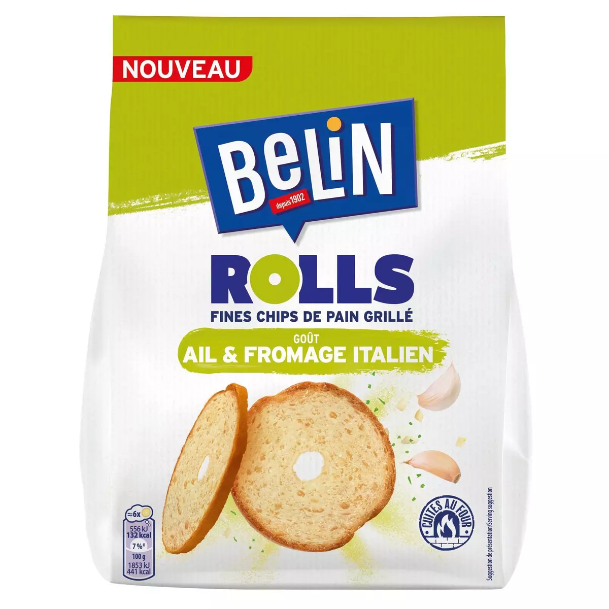 BELIN Biscuits fines chips Rolls goût ail et fromage italien 150g
