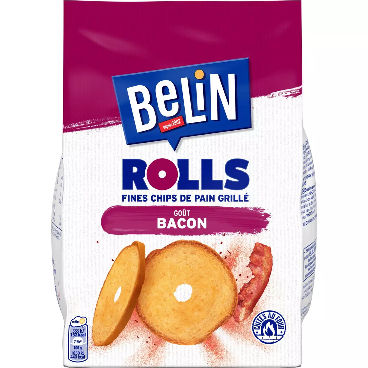 BELIN Fines chips de pain grillé Rolls goût bacon 150g