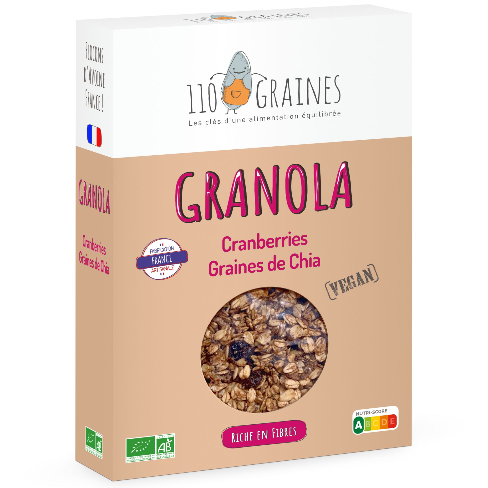 110 GRAINES Granola au cranberries et grains de chia vegan bio 375g