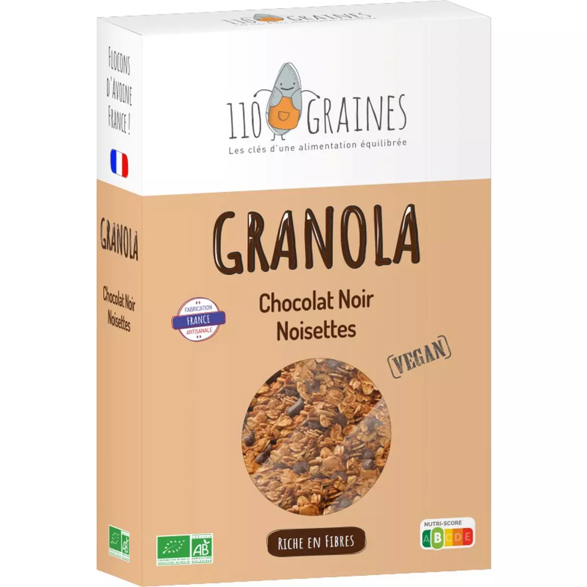 110 GRAINES Granola chocolat noir et noisettes bio 375g