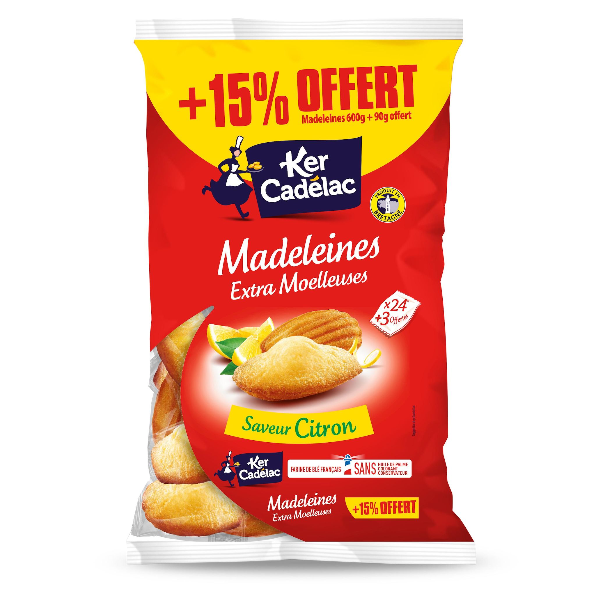 KER CADELAC Madeleines saveur citron 27 madeleines 600g+15% offert