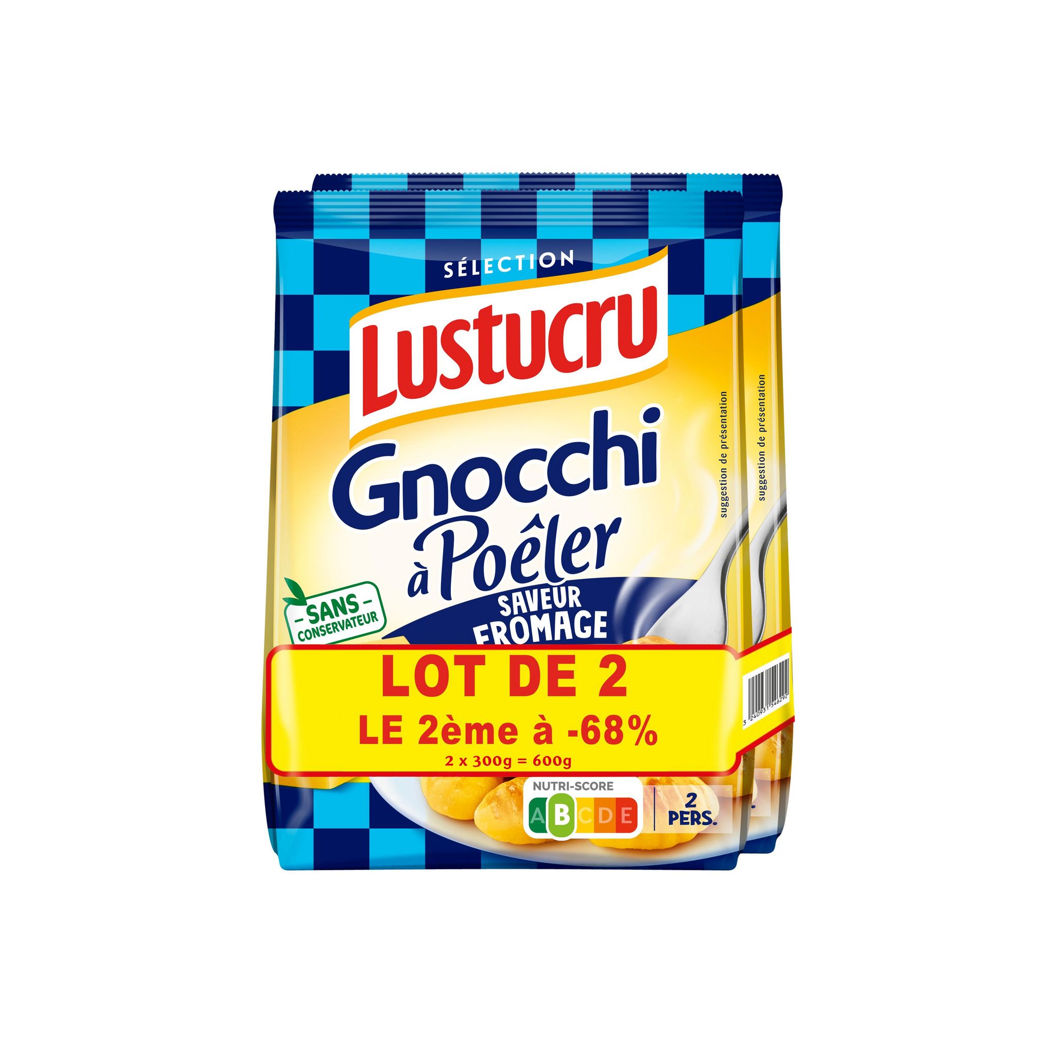 LUSTUCRU Gnocchi à poêler saveur fromage 2X2 parts 2x300g