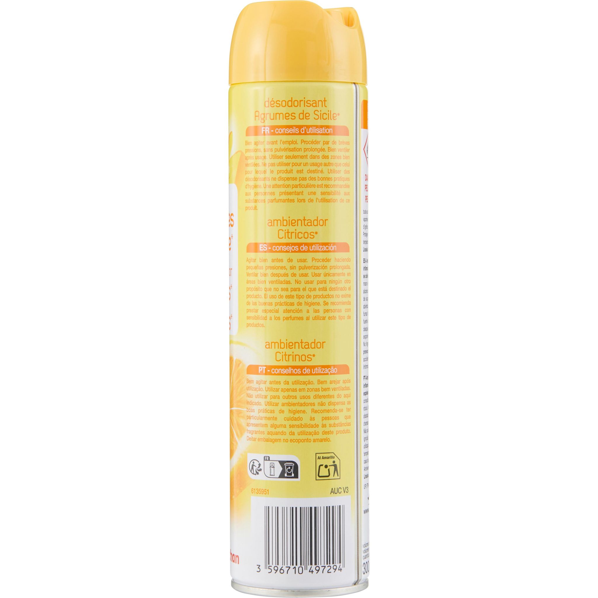 Voir la diapositive 2 : AUCHAN Spray désodorisant aux agrumes de Sicile 300ml