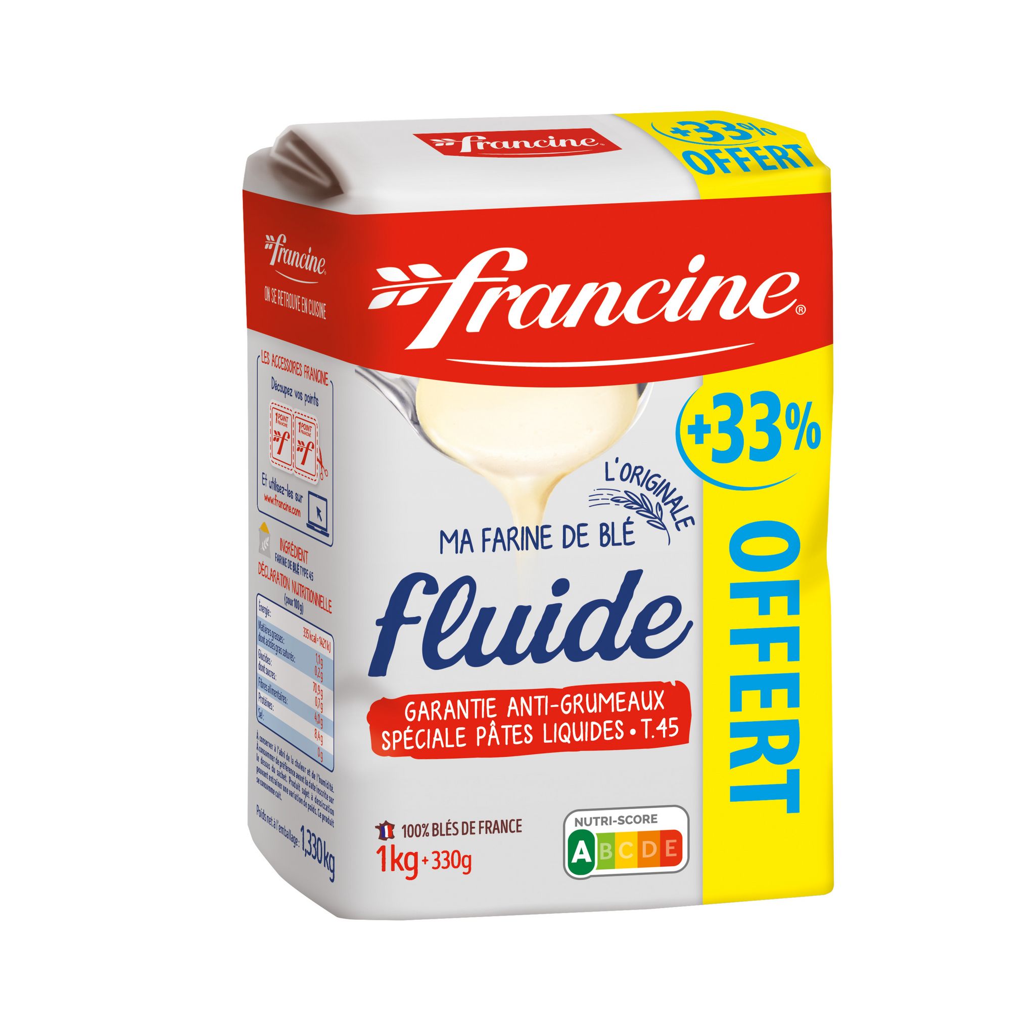 FRANCINE Ma farine de blé fluide T45 33% offert 1.33kg