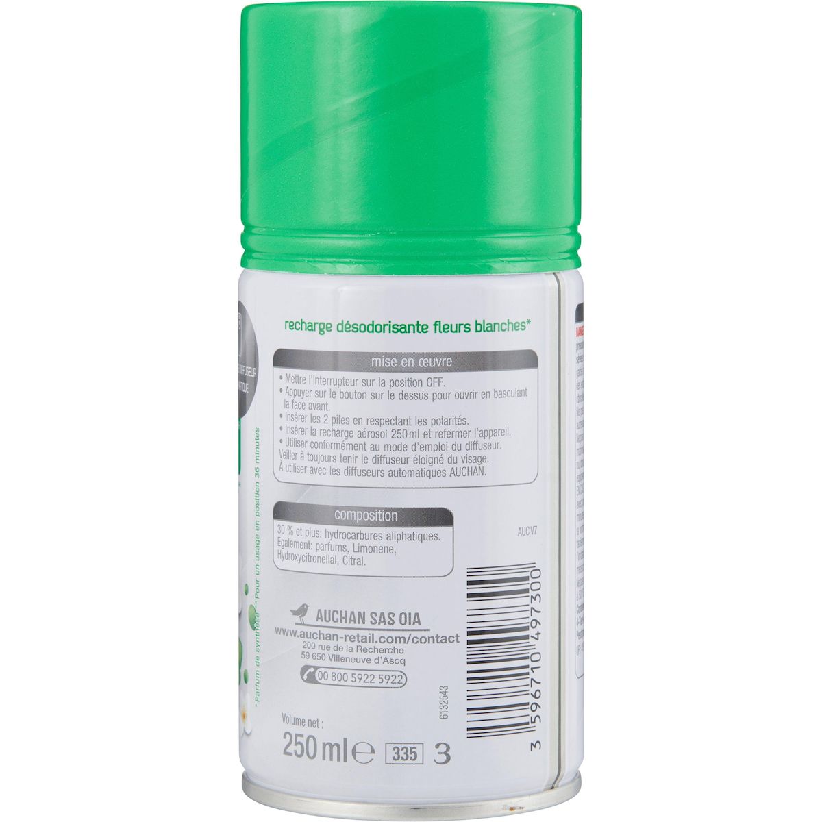 AUCHAN Recharge pour diffuseur automatique fleurs blanches 250ml