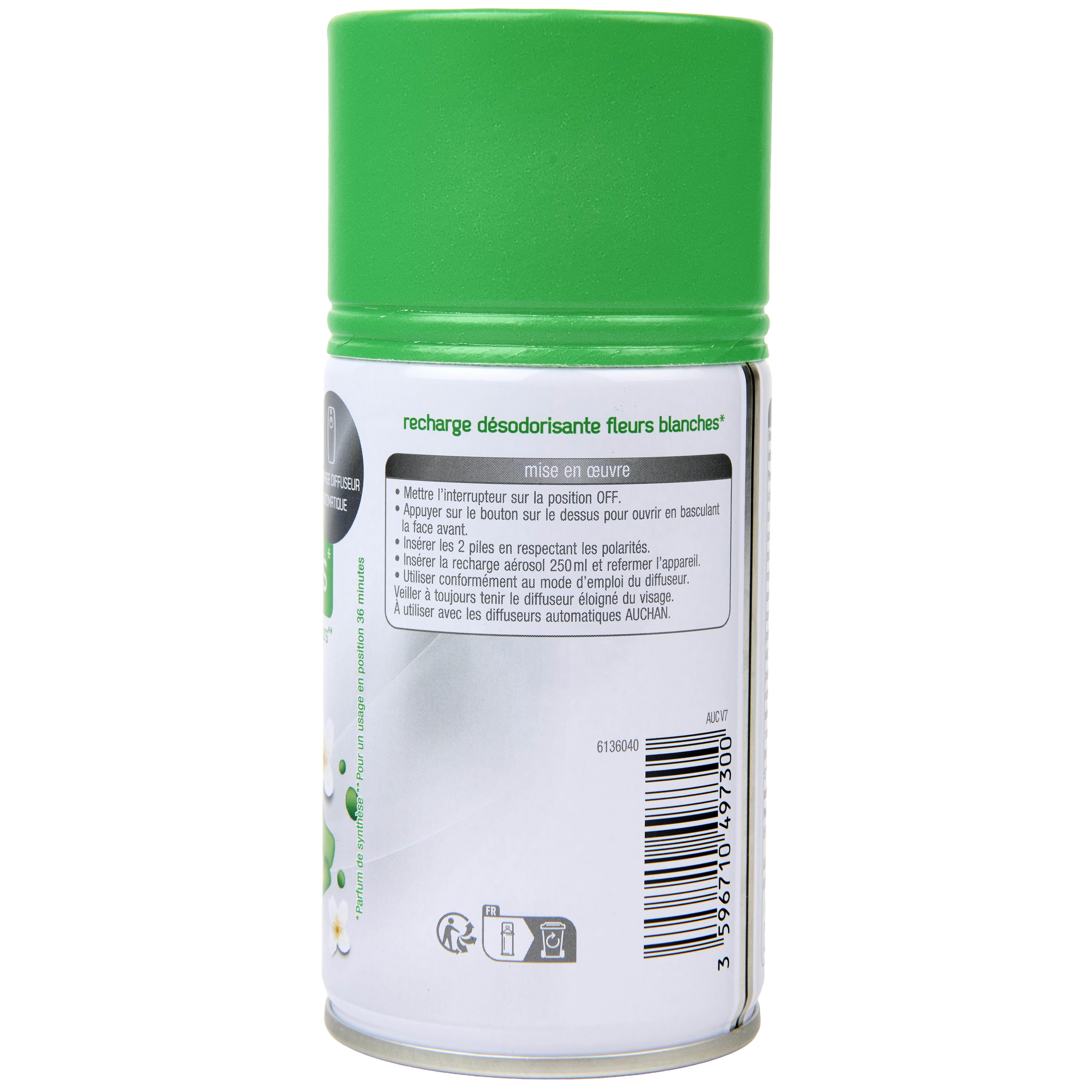 Voir la diapositive 4 : AUCHAN Recharge pour diffuseur automatique fleurs blanches 250ml