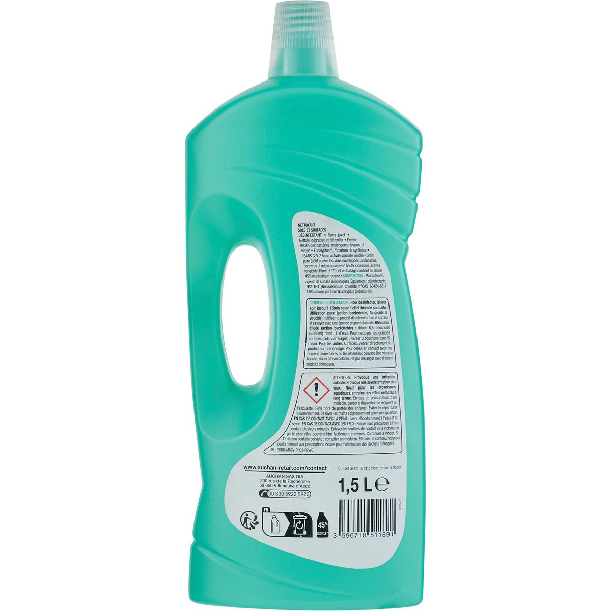 AUCHAN Liquide désinfectant multi-usages à l'eucalyptus 1,5l